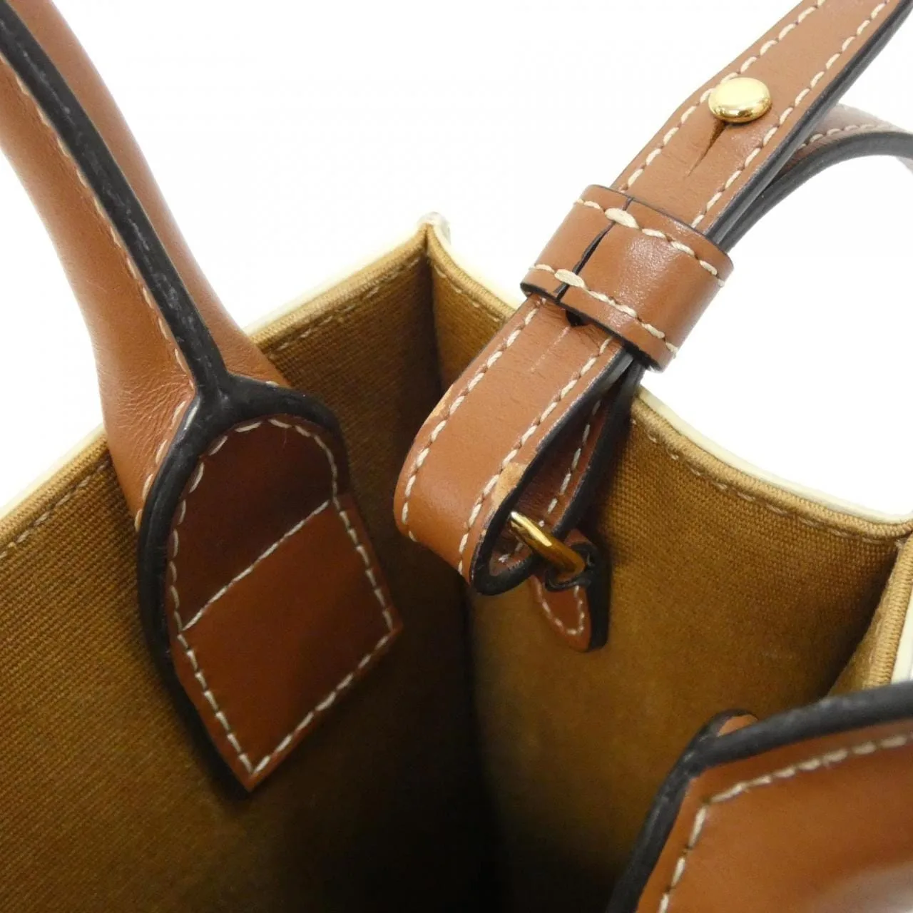 CELINE Cabas 194372BZK Handbag Canvas 白色 帆布 中古品A - 縮圖 7