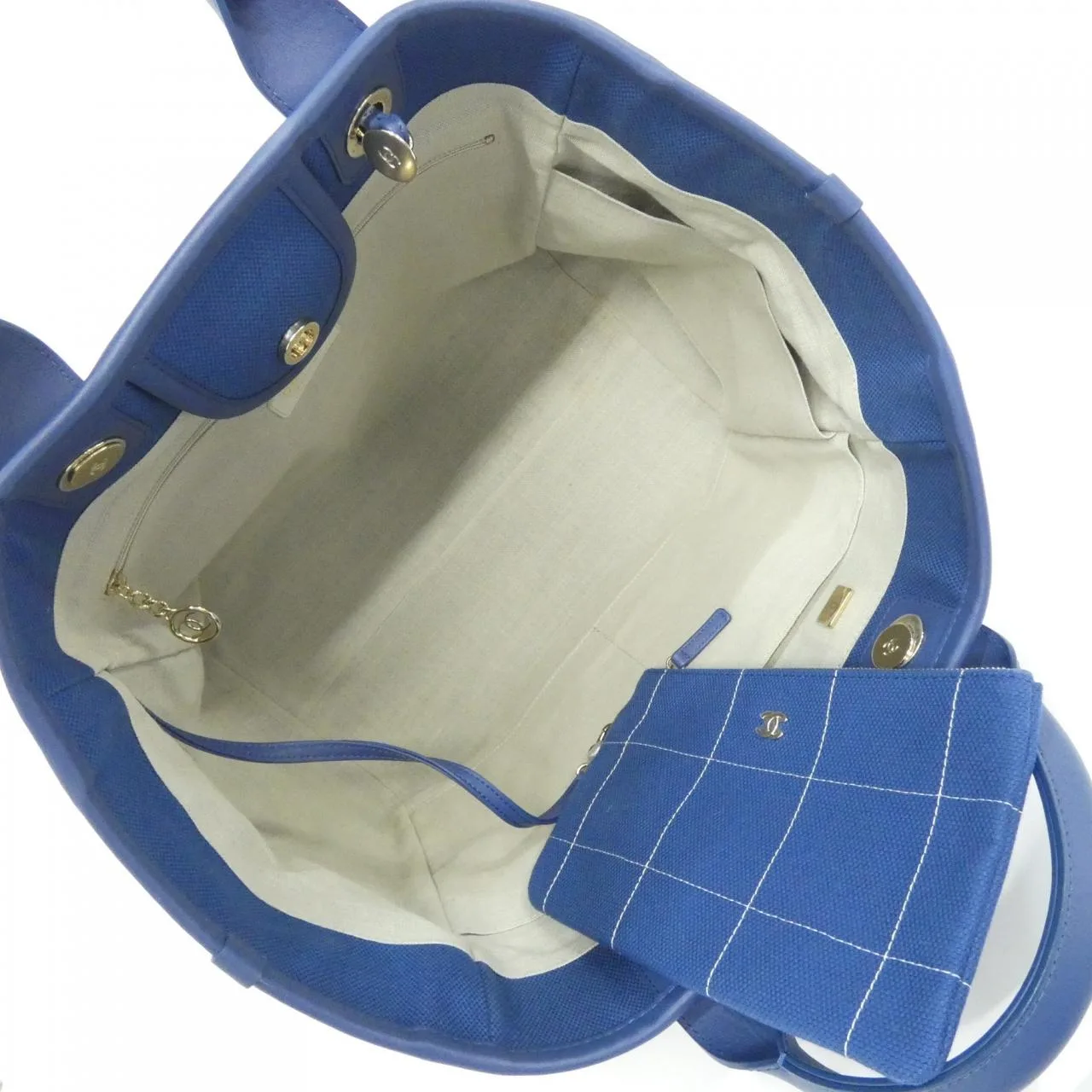 CHANEL Deauville 66941 Handbag Cotton White Cotton Rank A - Thumbnail 10