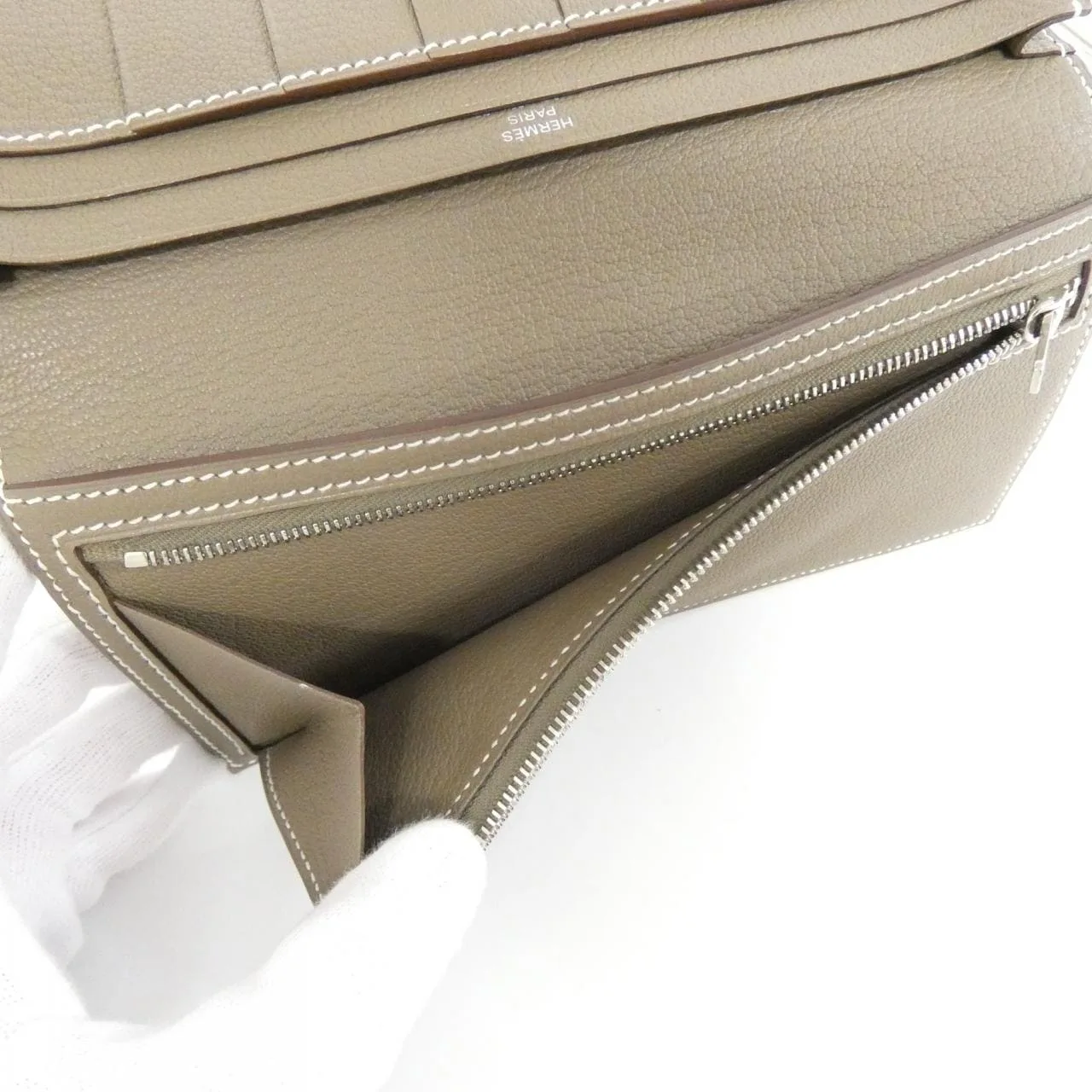 HERMES 039078CK Wallet Leather Etoupe 皮革 中古品A - 縮圖 7