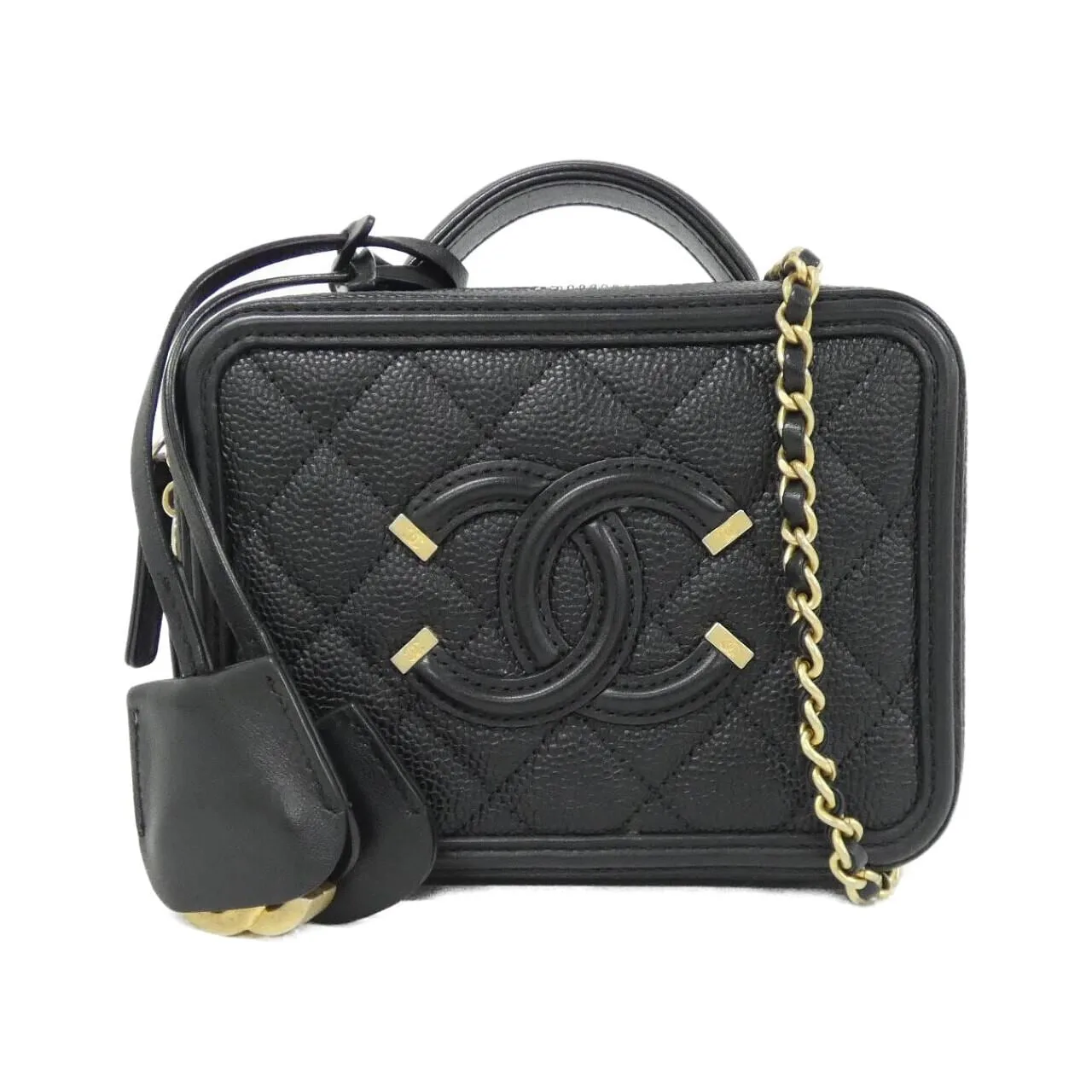 CHANEL 93342 Shoulder Grained Calfskin Black