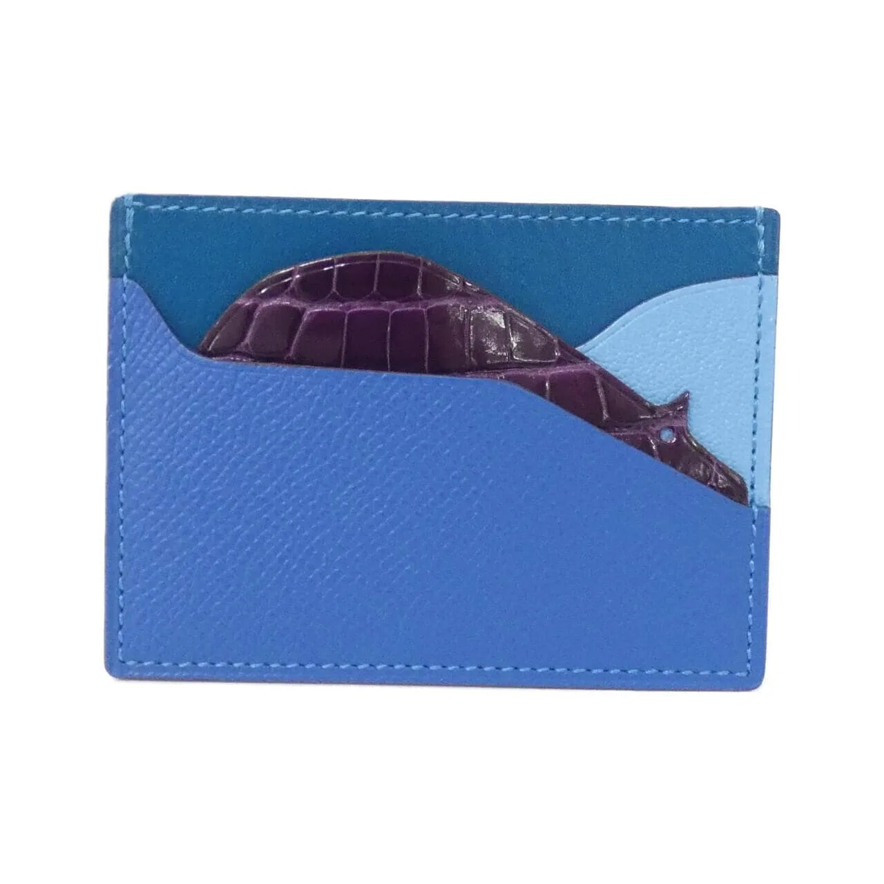 HERMES Card Case Crocodile Blue