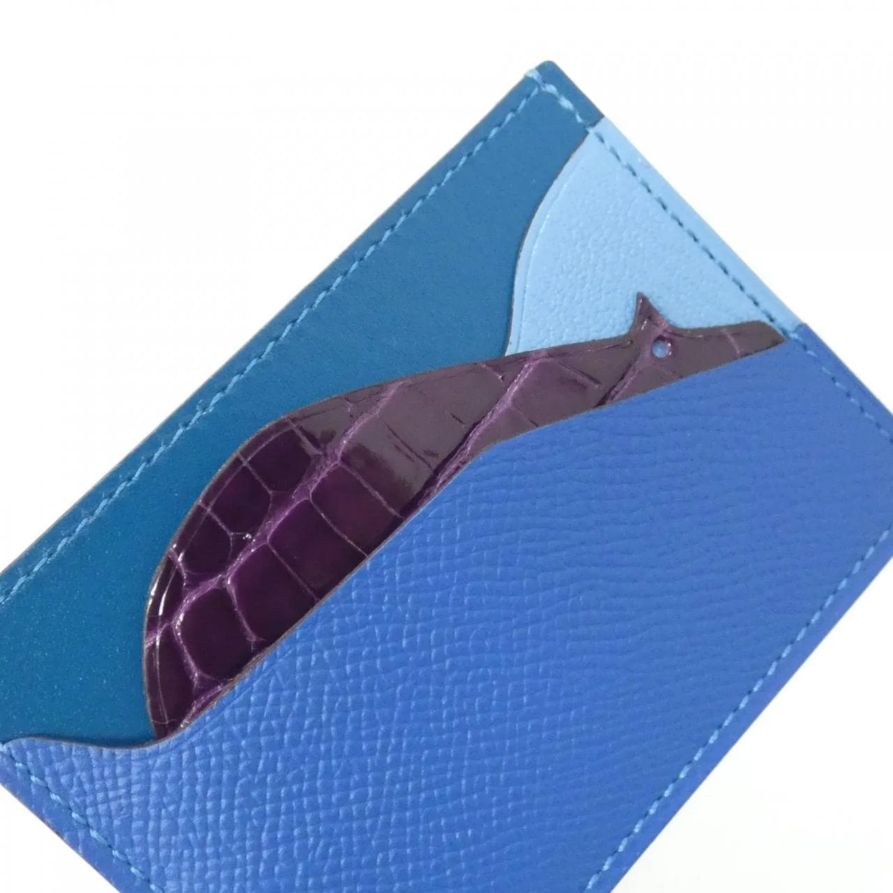 HERMES Card Case Crocodile Blue Crocodile Rank A - Thumbnail 3