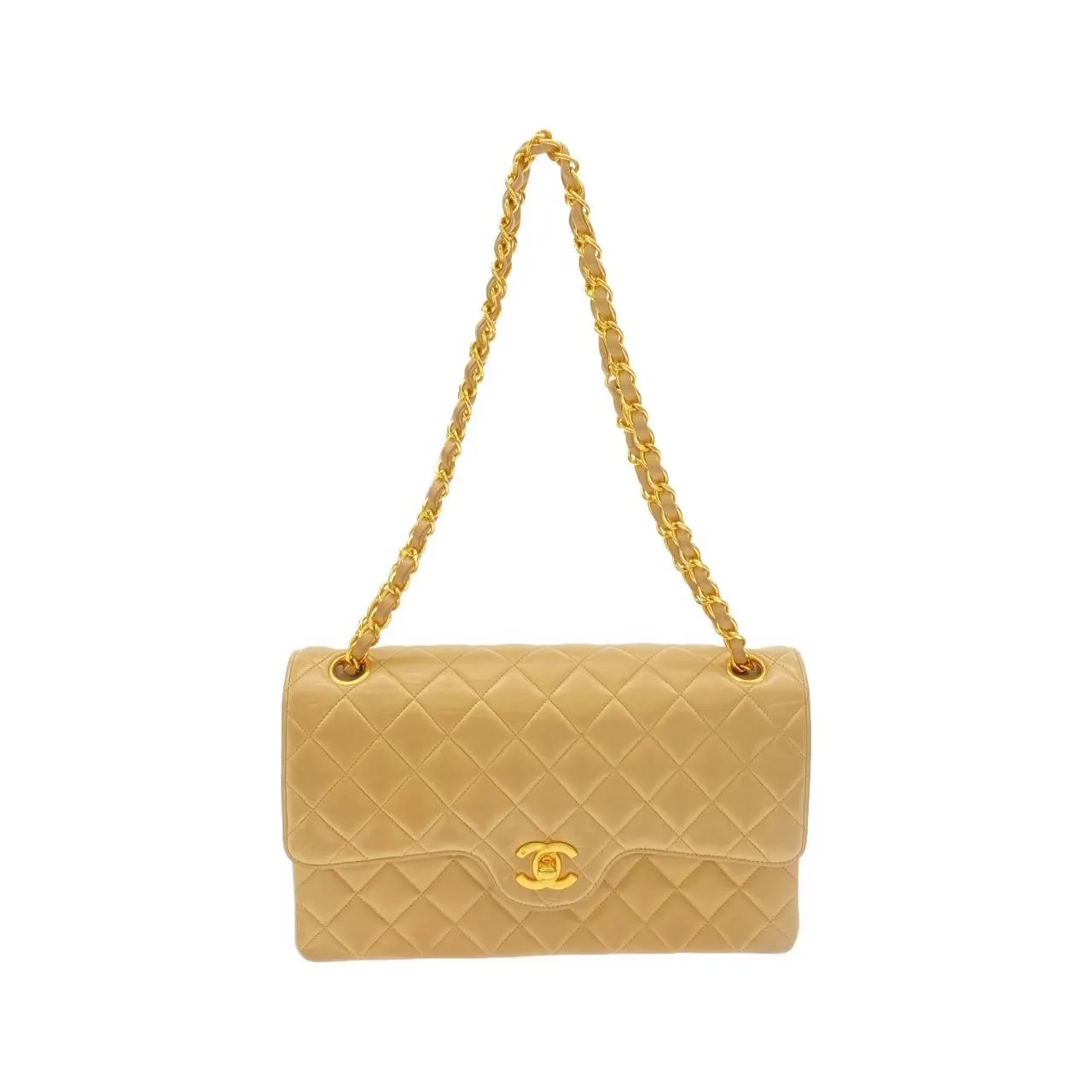 CHANEL Shoulder Lambskin Beige