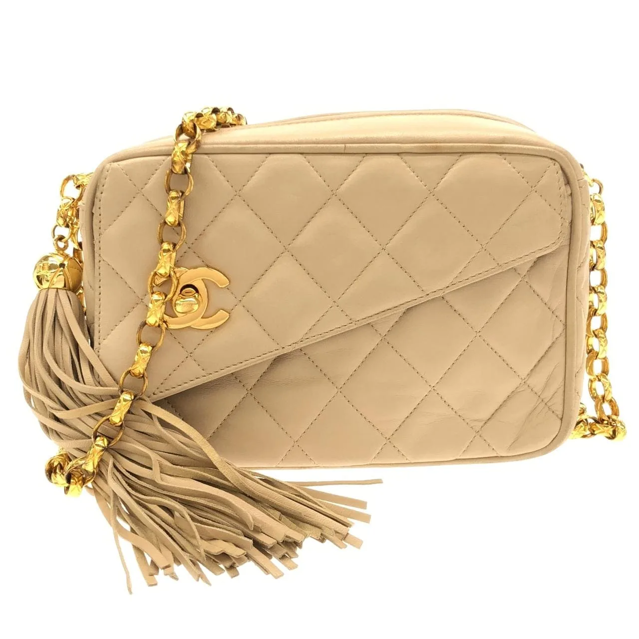 CHANEL Shoulder Lambskin Beige