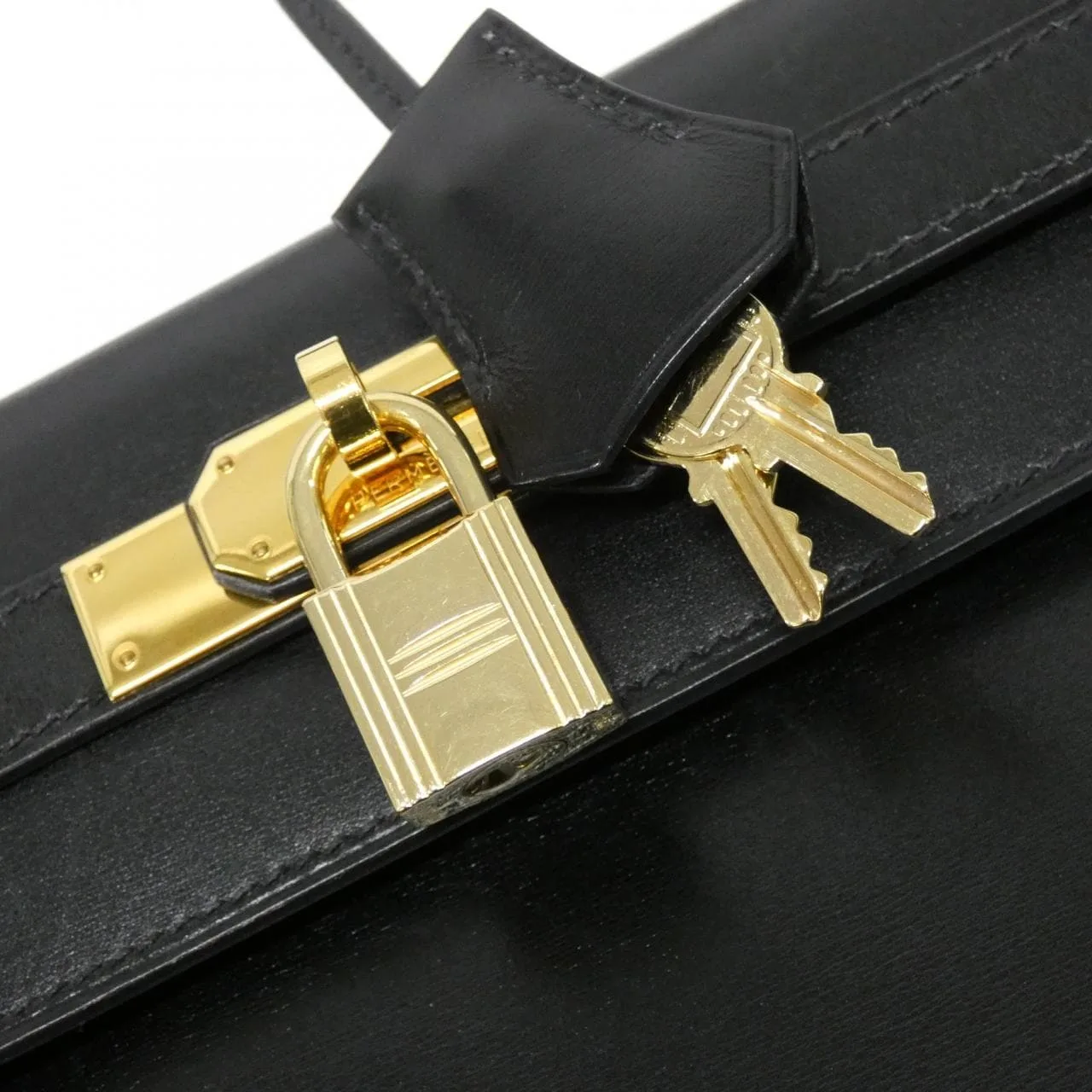 HERMES Kelly 001865CC Handbag Box Calf Black Box Calf Leather Rank B - Thumbnail 4