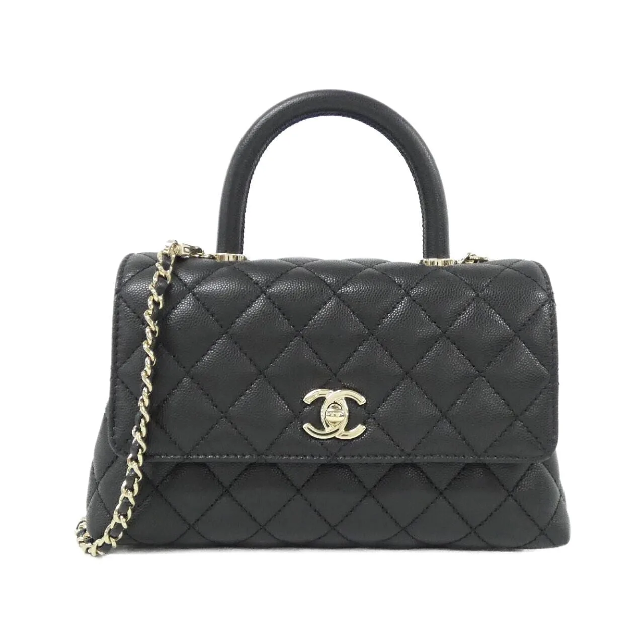 CHANEL Matelasse 92990 Handbag Grained Calfskin Black