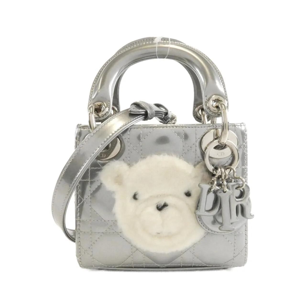 DIOR Handbag Patent Leather Silver