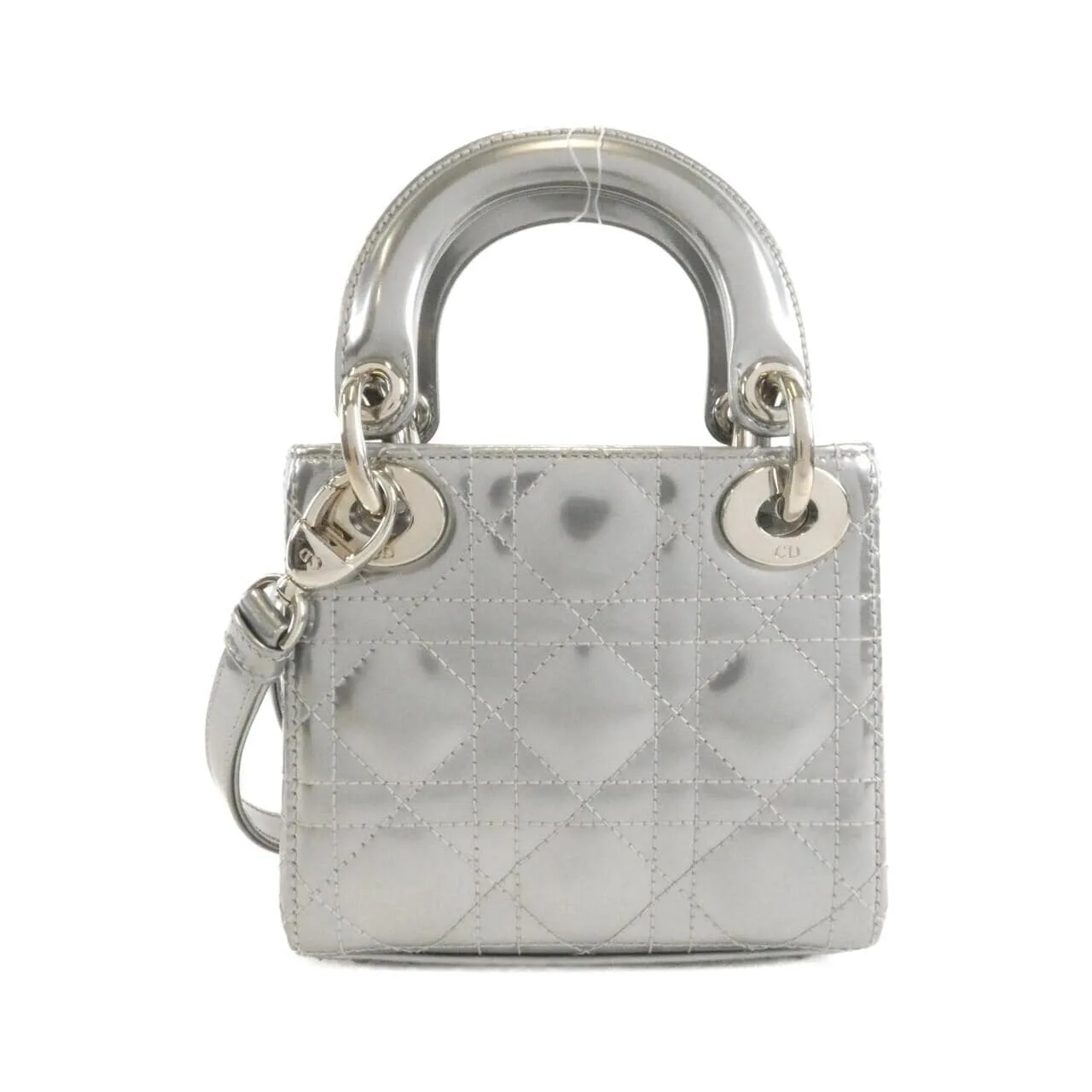 DIOR Handbag Patent Leather 銀色 漆皮 中古品A - 縮圖 2