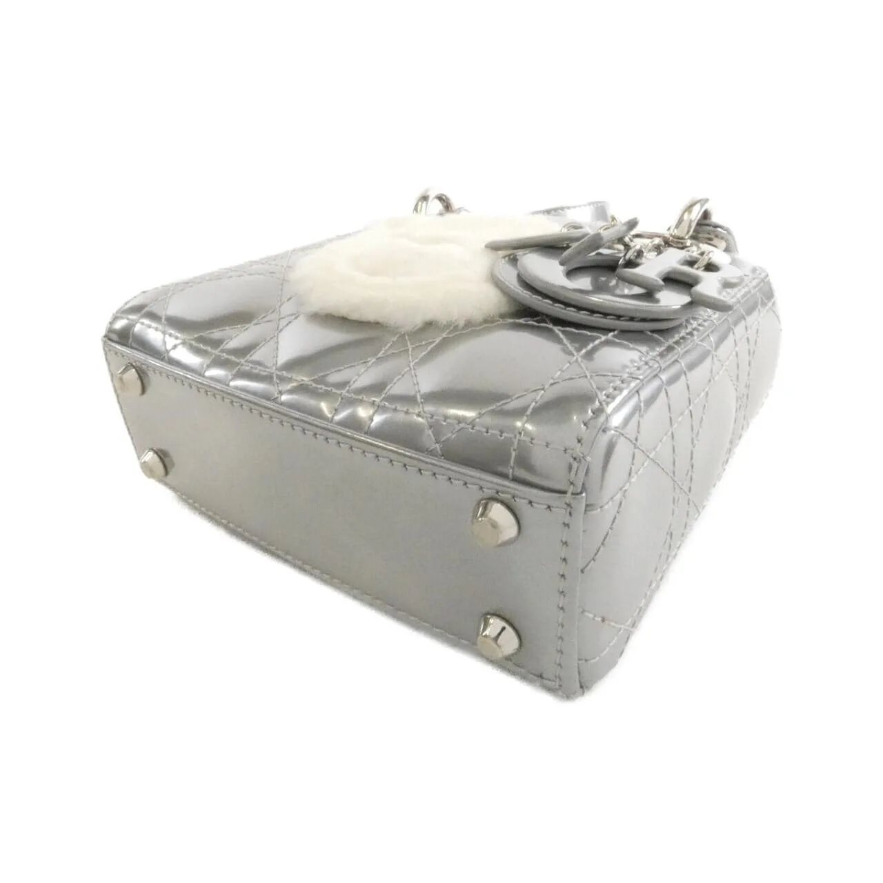 DIOR Handbag Patent Leather 銀色 漆皮 中古品A - 縮圖 3