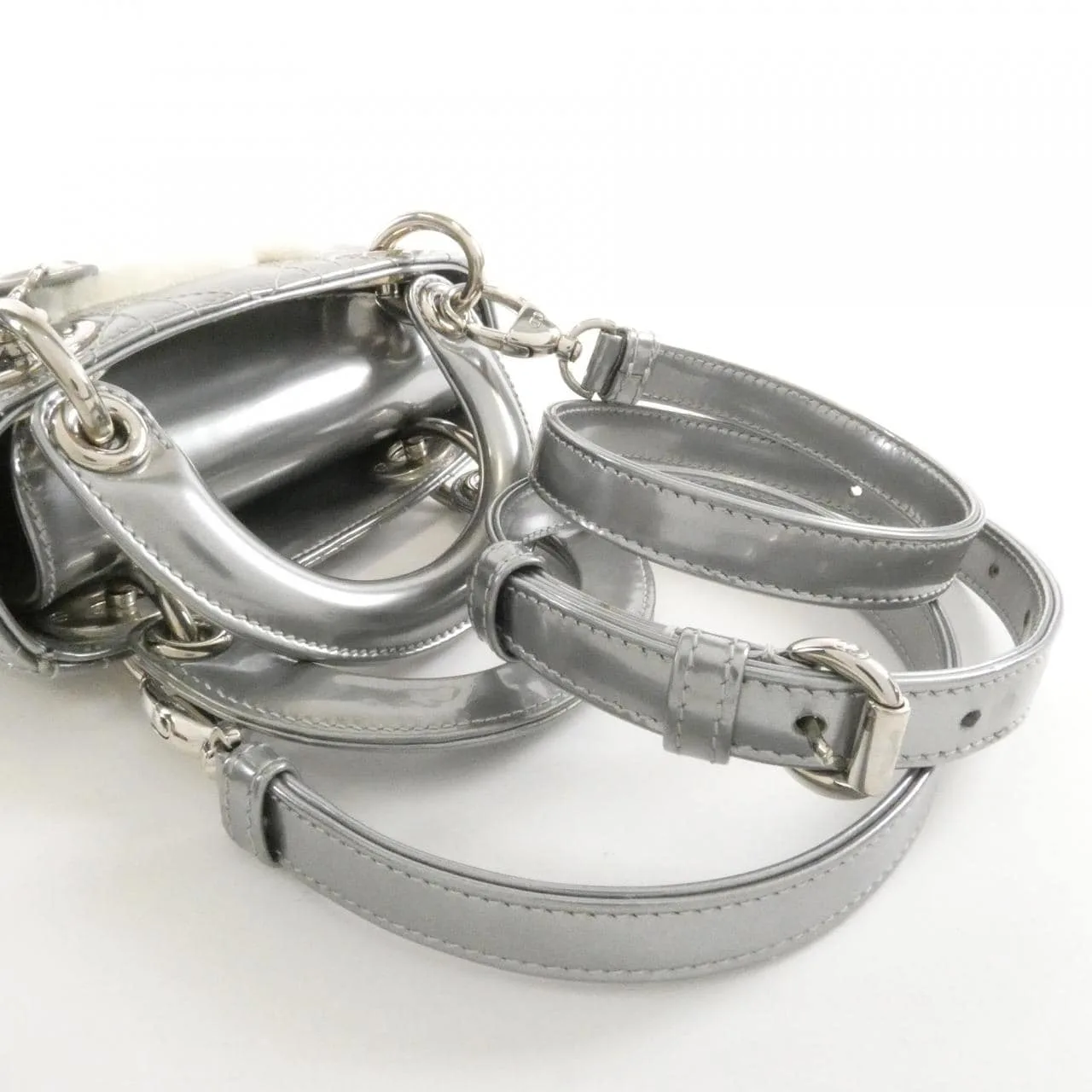 DIOR Handbag Patent Leather 銀色 漆皮 中古品A - 縮圖 5
