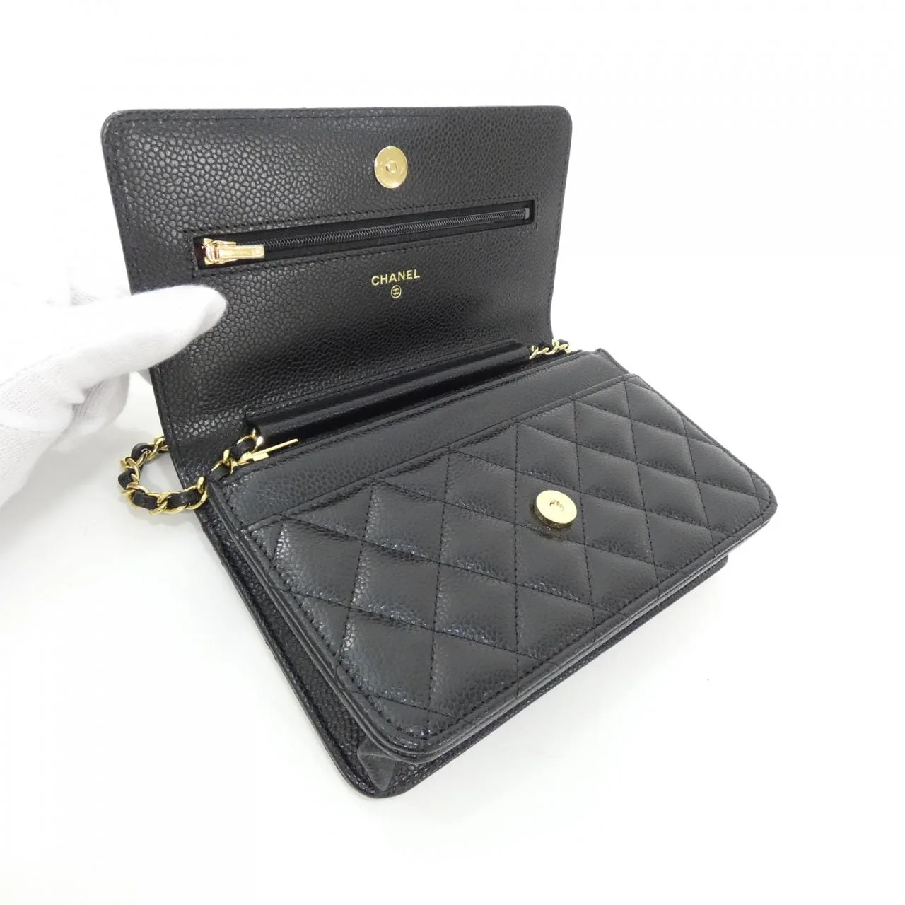 CHANEL Timeless Classic AP0250 Wallet Grained Calfskin 黑色 荔枝紋牛皮 中古品A - 縮圖 6