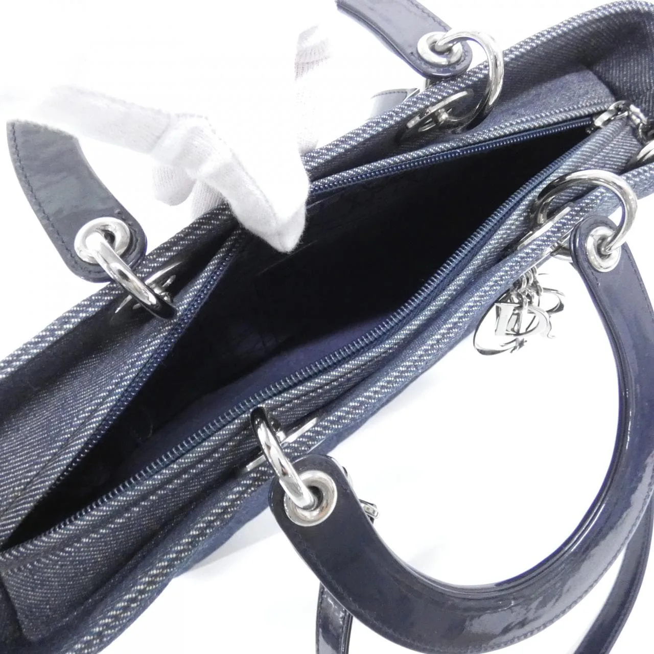 DIOR Lady Dior 手提包 漆皮 藍色 漆皮 中古品A - 縮圖 8