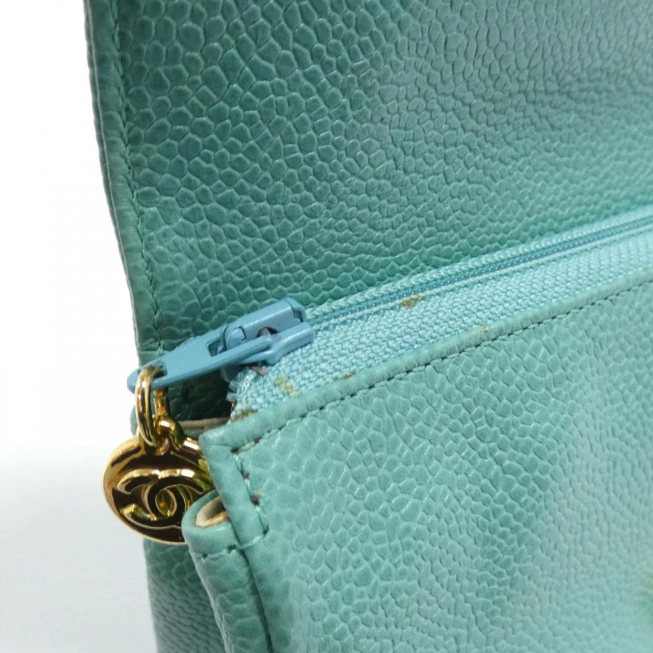 CHANEL 07007 Pouch Grained Calfskin 綠色 荔枝紋牛皮 中古品A - 縮圖 6