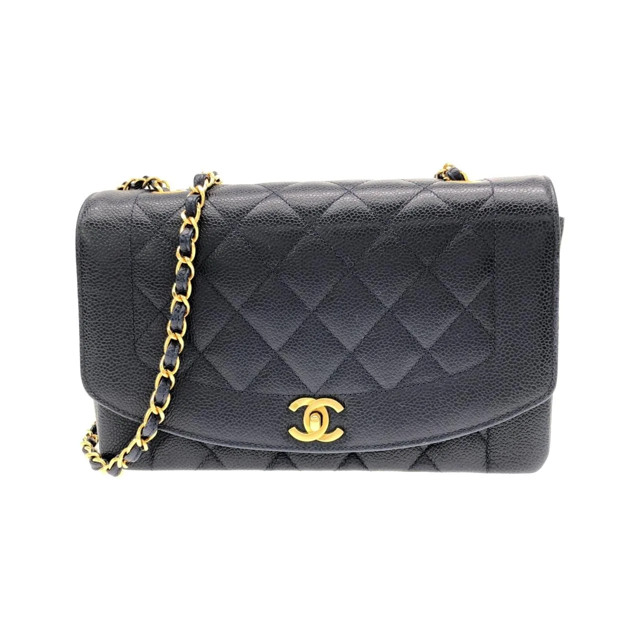 CHANEL 01165 Shoulder Grained Calfskin Navy
