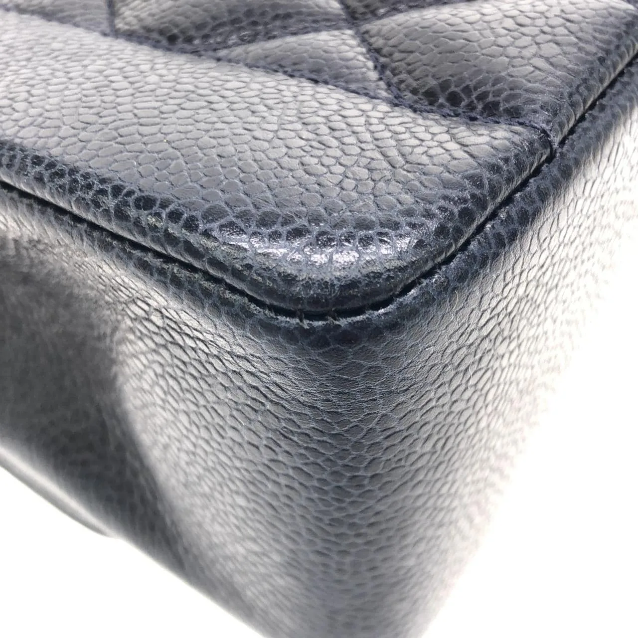 CHANEL 01165 Shoulder Grained Calfskin 深藍色 荔枝紋牛皮 中古品A - 縮圖 3