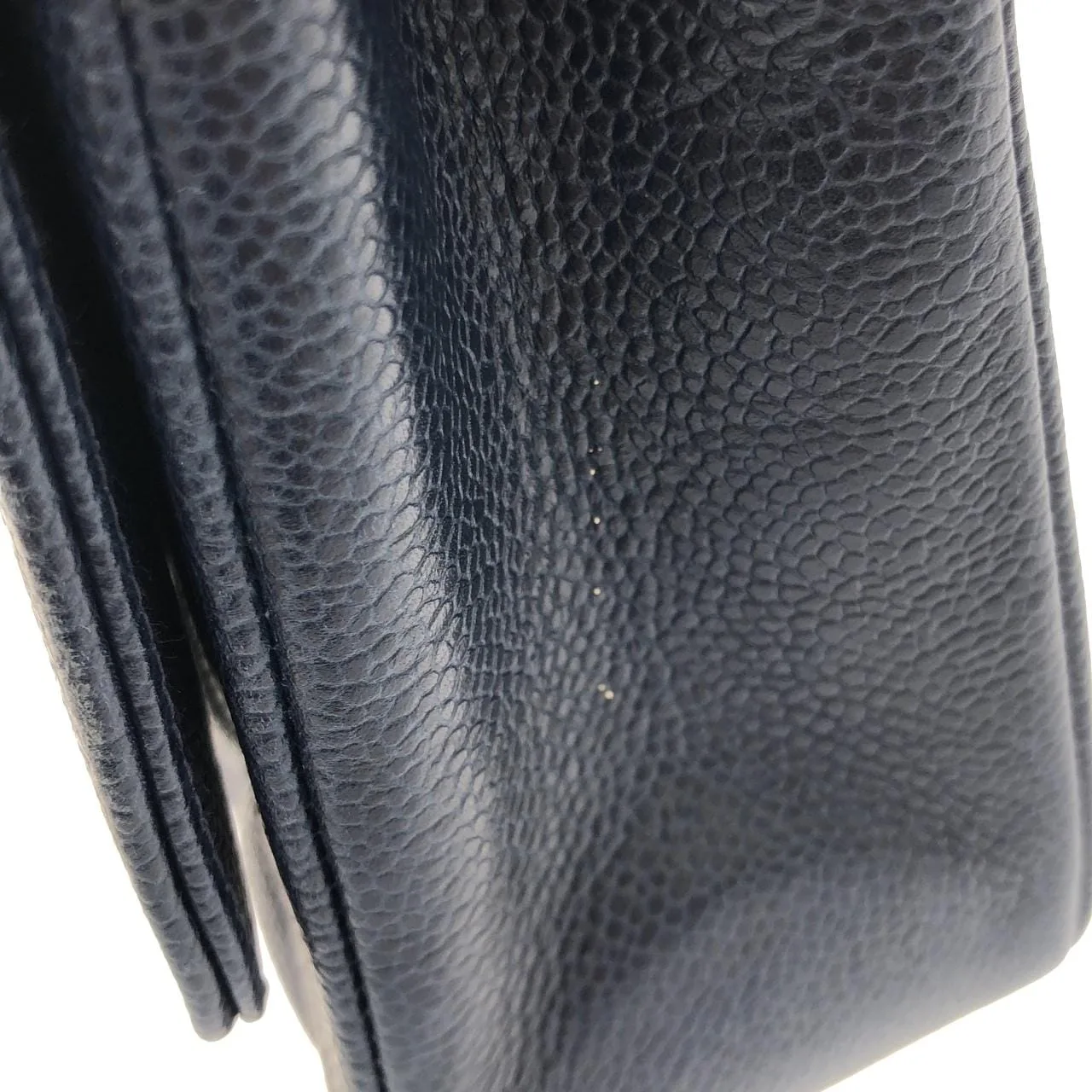 CHANEL 01165 Shoulder Grained Calfskin 深藍色 荔枝紋牛皮 中古品A - 縮圖 4