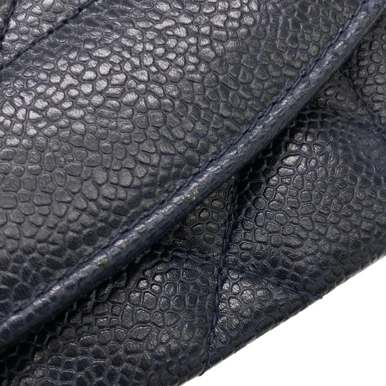 CHANEL 01165 Shoulder Grained Calfskin 深藍色 荔枝紋牛皮 中古品A - 縮圖 5