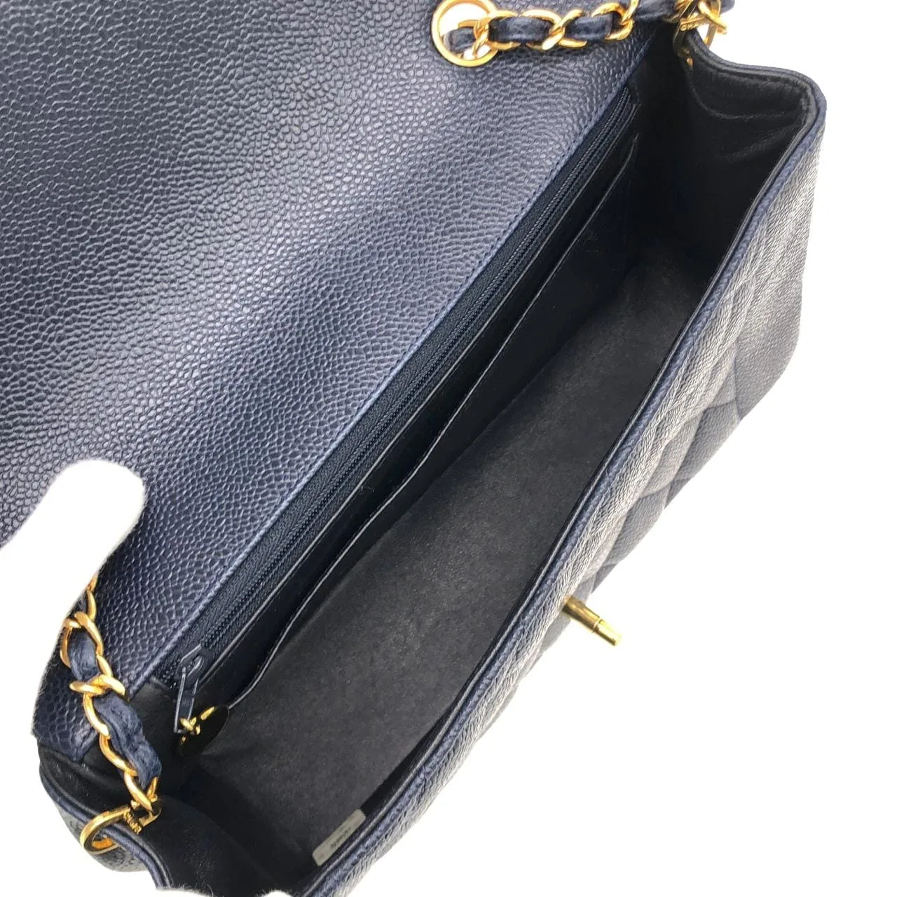 CHANEL 01165 Shoulder Grained Calfskin 深藍色 荔枝紋牛皮 中古品A - 縮圖 7