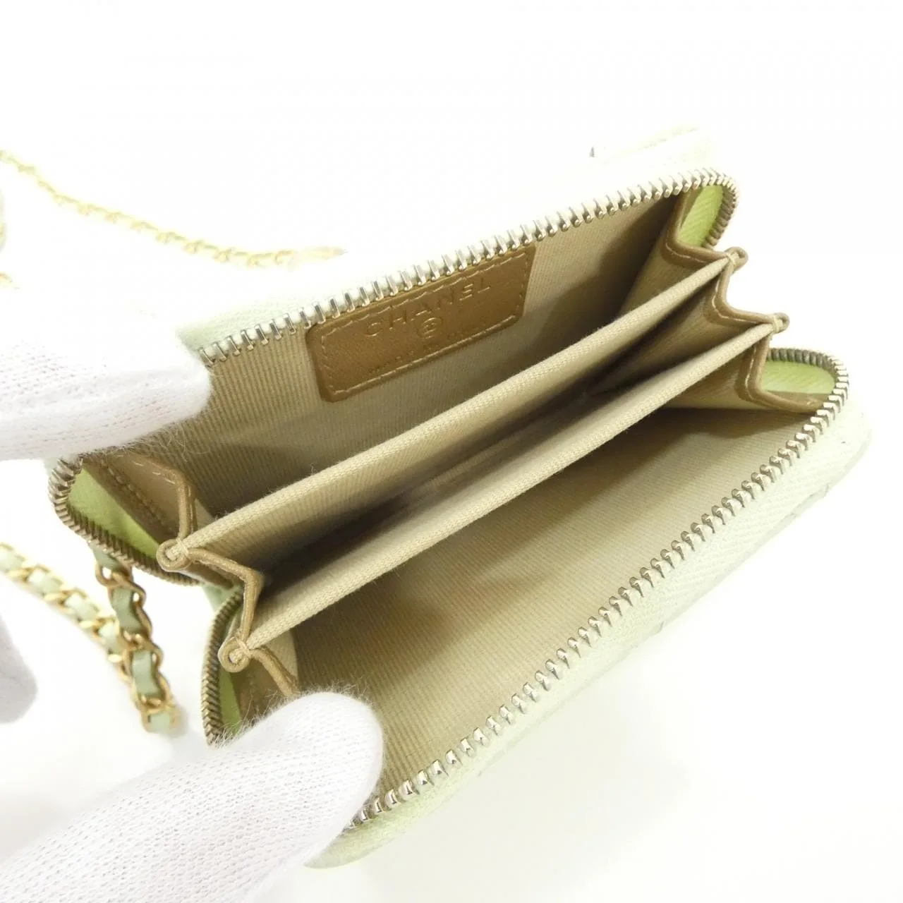 CHANEL Timeless Classic AP2462 Coin Case Lambskin Green Lambskin Rank B - Thumbnail 9