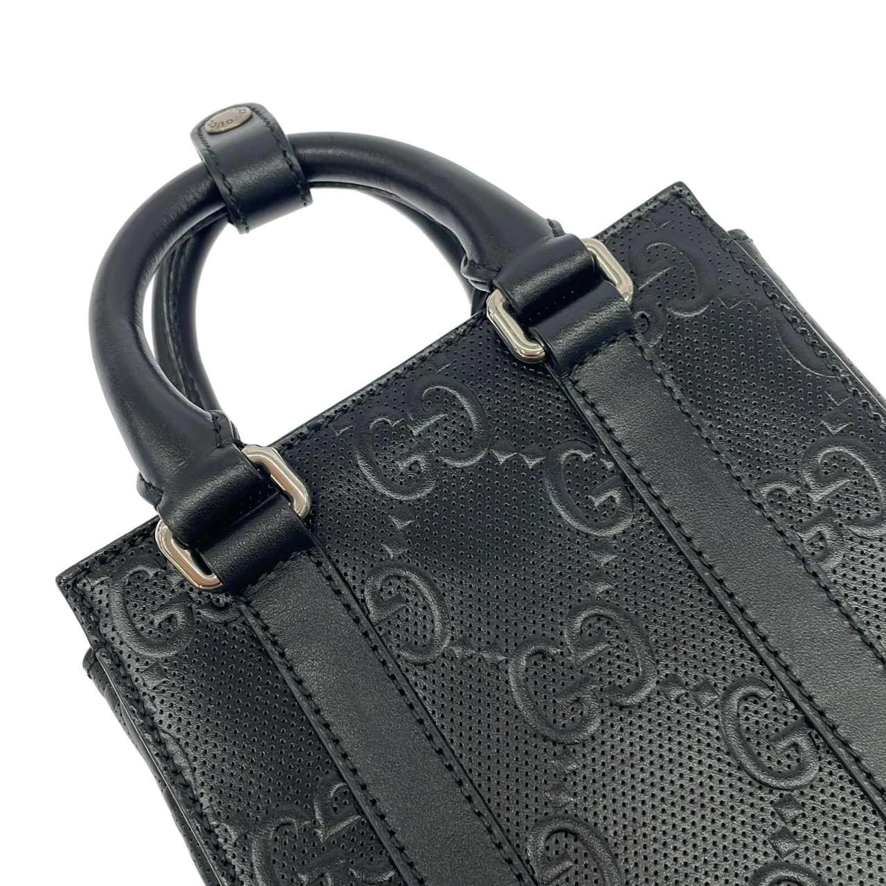 GUCCI 696010 1W3CN 手提包 皮革 黑色 皮革 中古品A - 縮圖 4