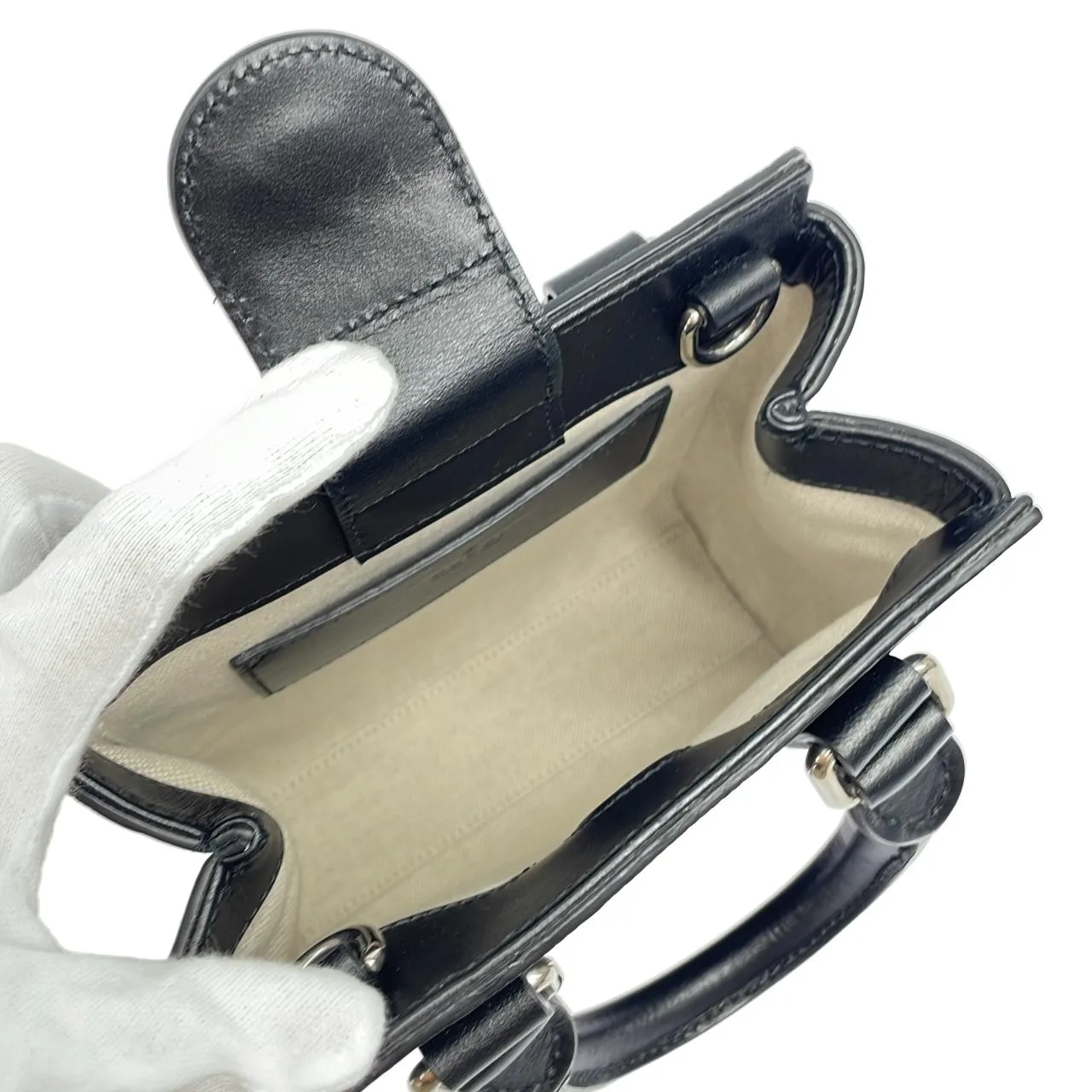 GUCCI 696010 1W3CN 手提包 皮革 黑色 皮革 中古品A - 縮圖 7