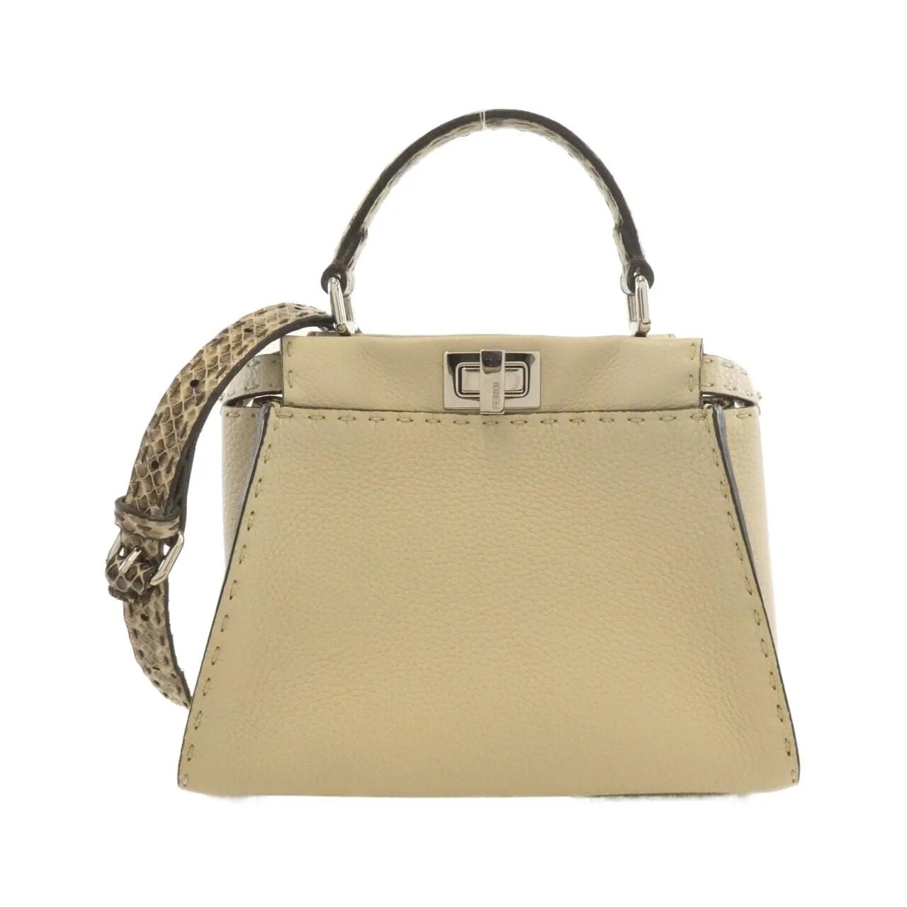 FENDI Peekaboo 8BN244 SVX Handbag Python Beige