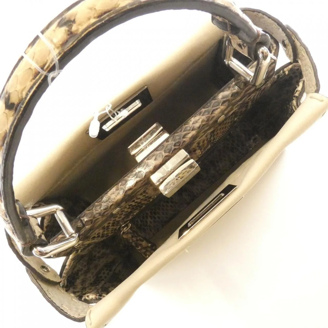 FENDI Peekaboo 8BN244 SVX Handbag Python 米色 蟒蛇皮 中古品A - 縮圖 8