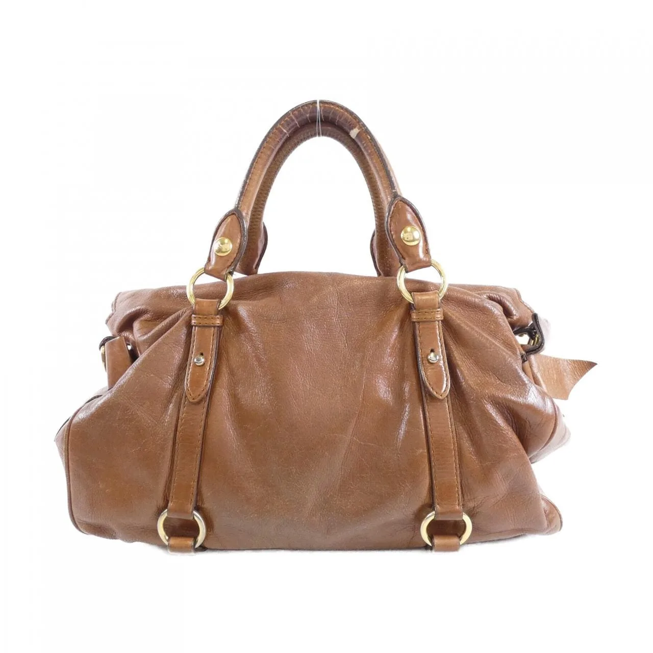 MIU MIU RT0365 Handbag Leather 棕色 皮革 中古品B - 縮圖 2