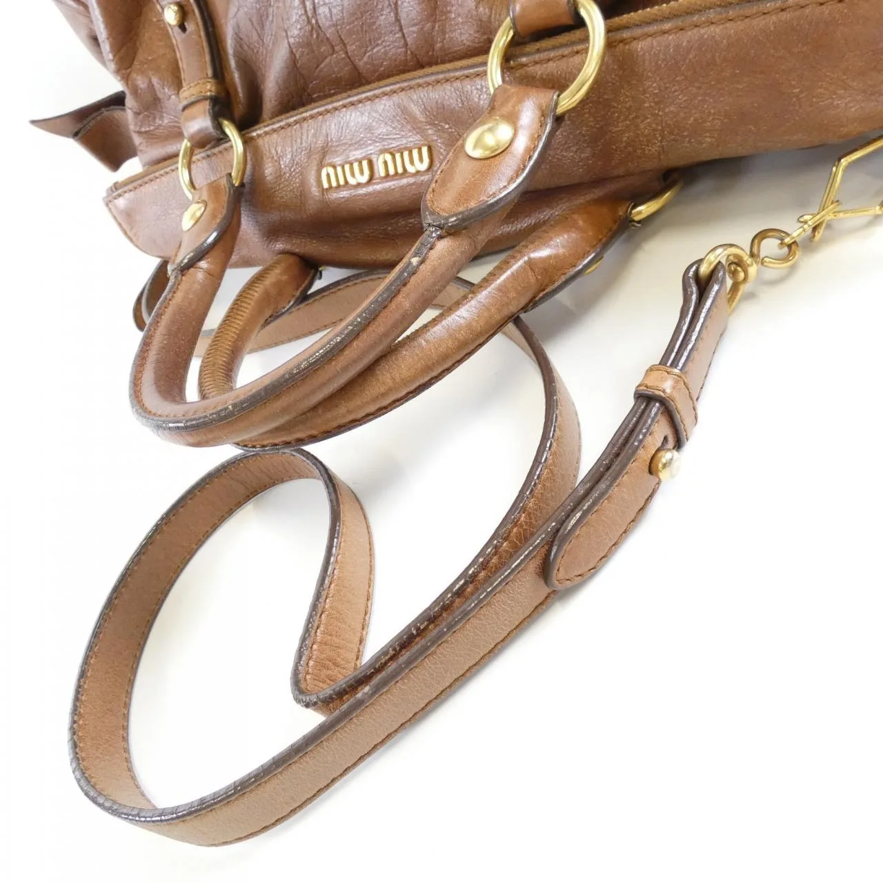 MIU MIU RT0365 Handbag Leather 棕色 皮革 中古品B - 縮圖 7