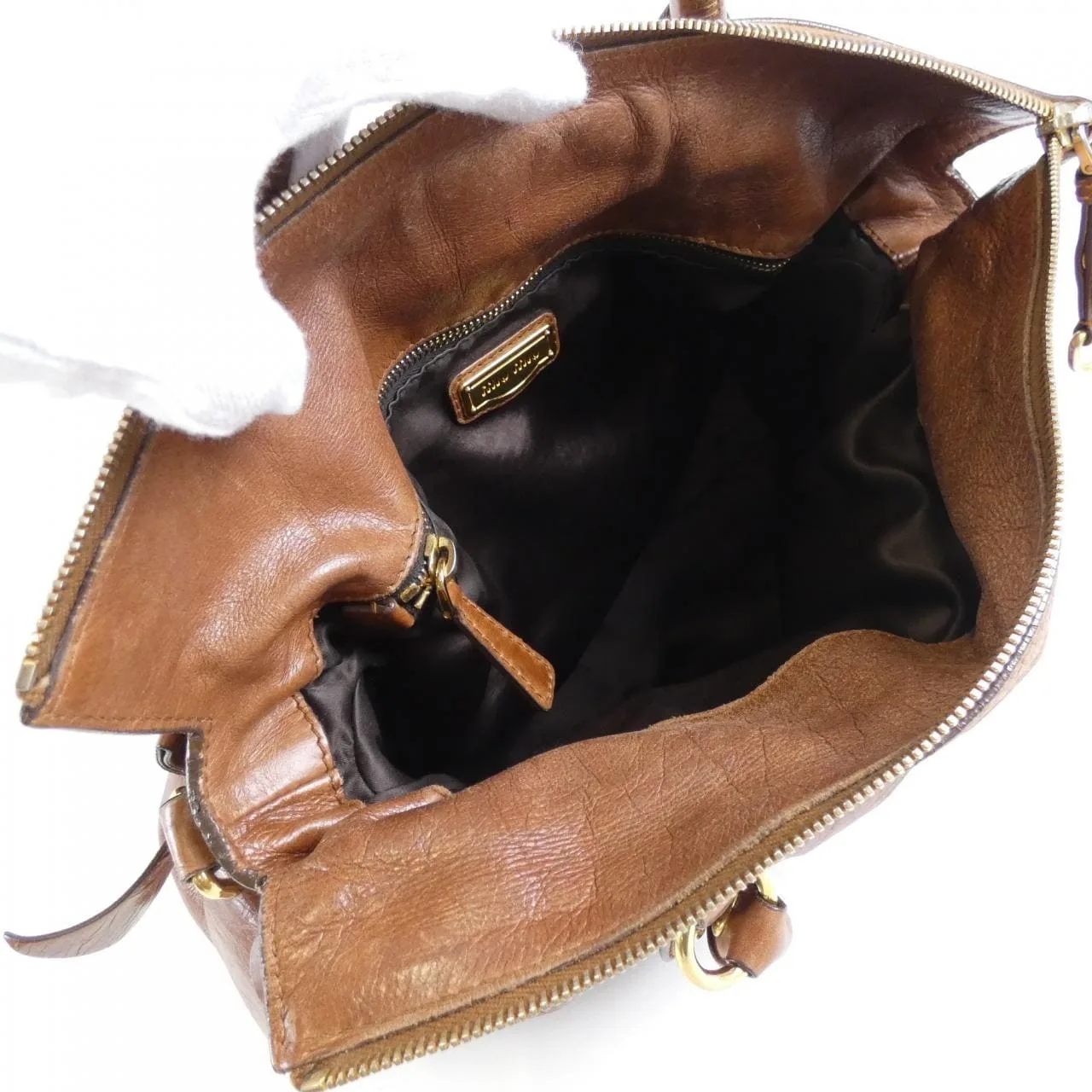 MIU MIU RT0365 Handbag Leather 棕色 皮革 中古品B - 縮圖 10