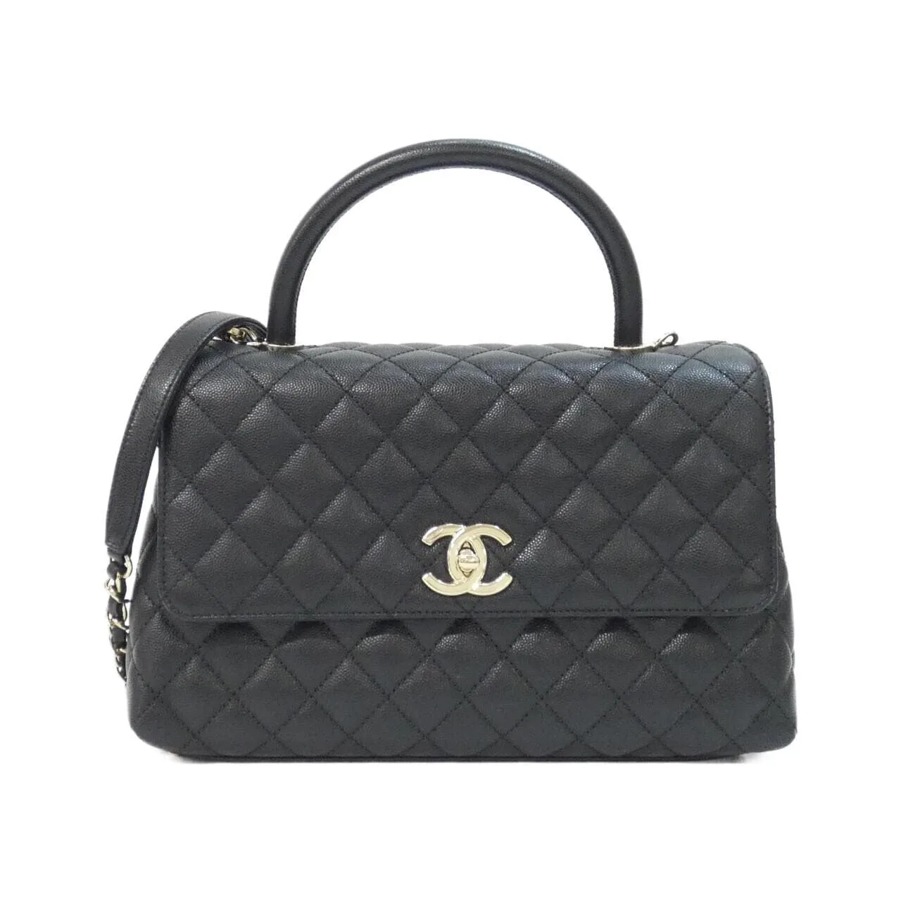 CHANEL Matelasse 92991 Handbag Grained Calfskin Black