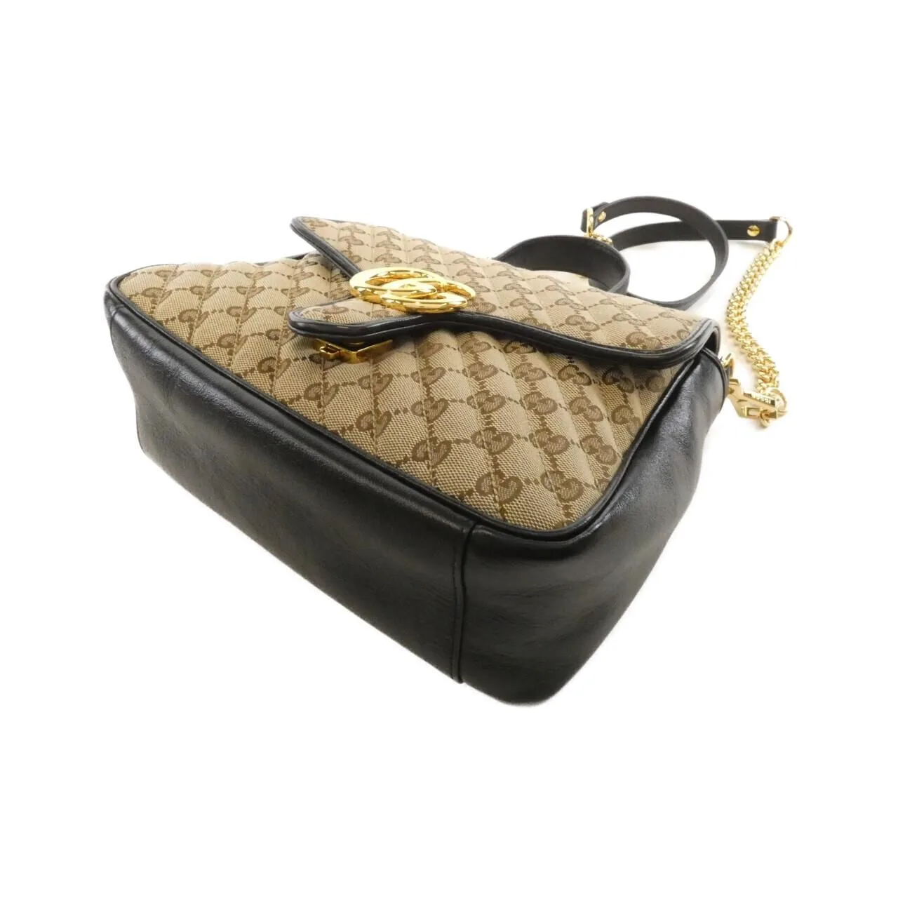 GUCCI GG Marmont 498110 HVKEG Handbag Canvas 黑色 帆布 中古品A - 縮圖 3