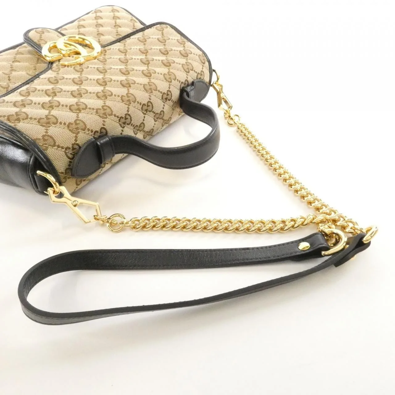 GUCCI GG Marmont 498110 HVKEG Handbag Canvas 黑色 帆布 中古品A - 縮圖 5