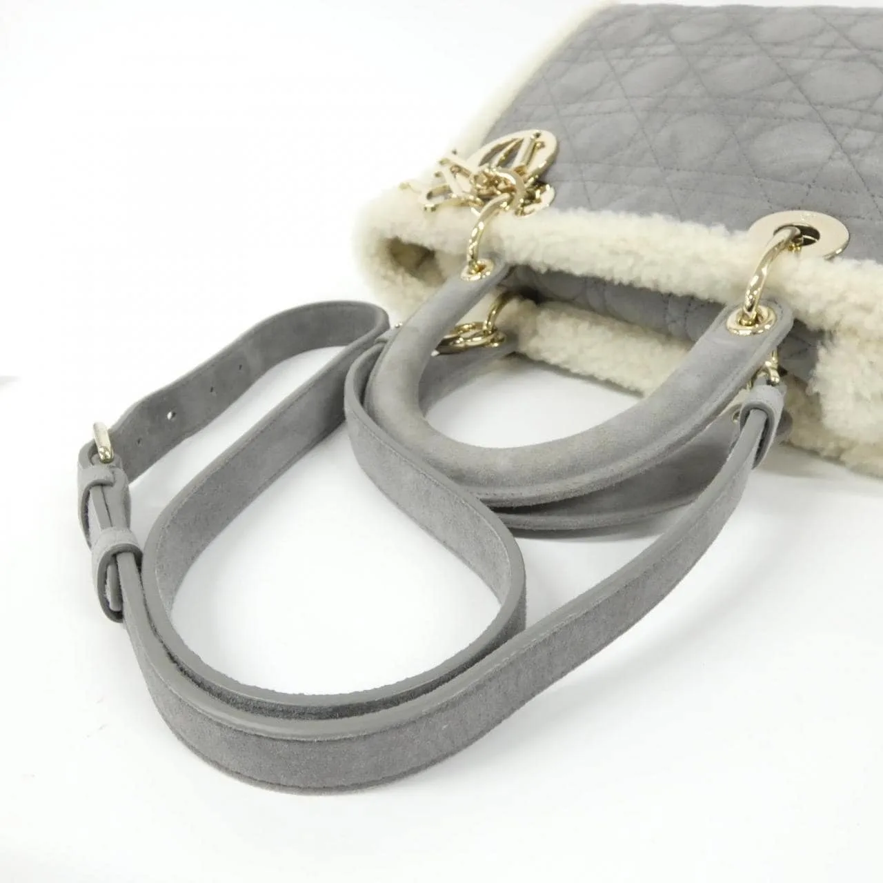 DIOR Lady Dior M0565OMMJ Handbag Lambskin 灰色 羊皮 中古品A - 縮圖 6