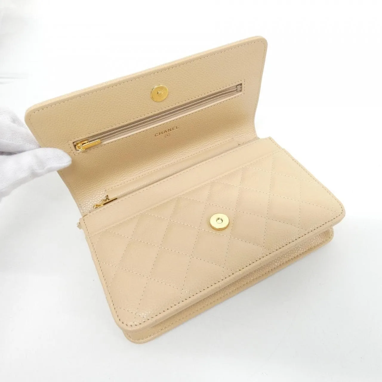 CHANEL Timeless Classic AP0250 Wallet Grained Calfskin 米色 荔枝紋牛皮 中古品A - 縮圖 8