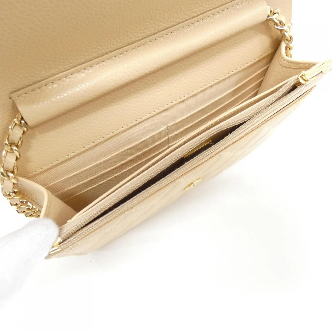 CHANEL Timeless Classic AP0250 Wallet Grained Calfskin 米色 荔枝紋牛皮 中古品A - 縮圖 10