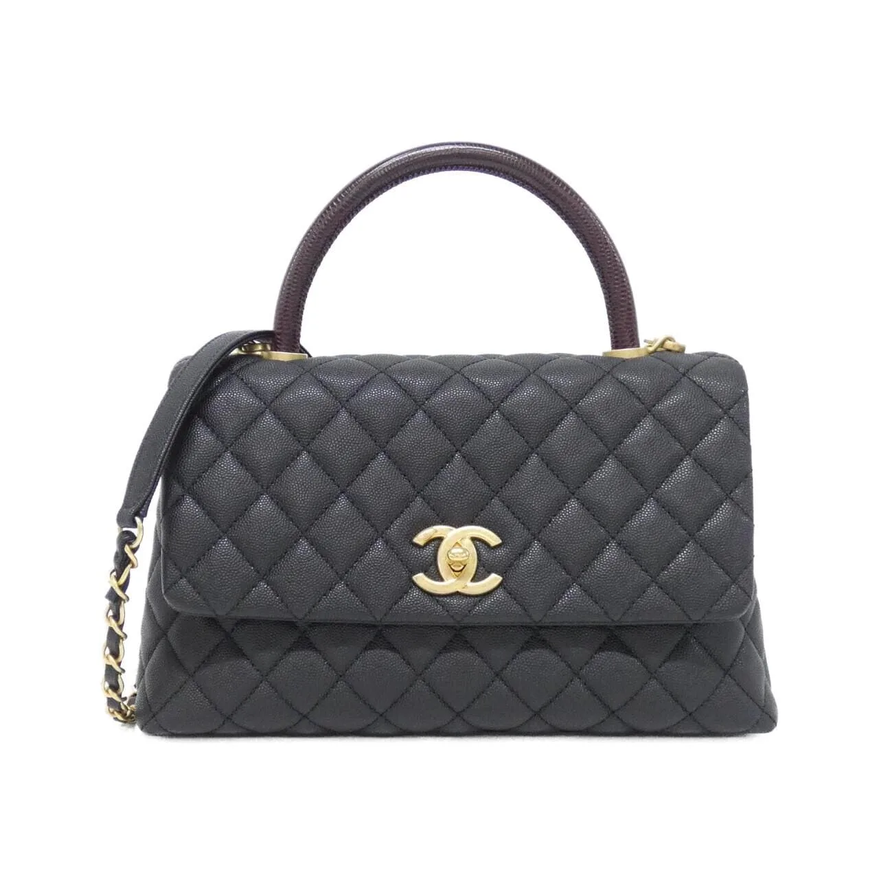 CHANEL Matelasse 92991 Handbag Grained Calfskin Black