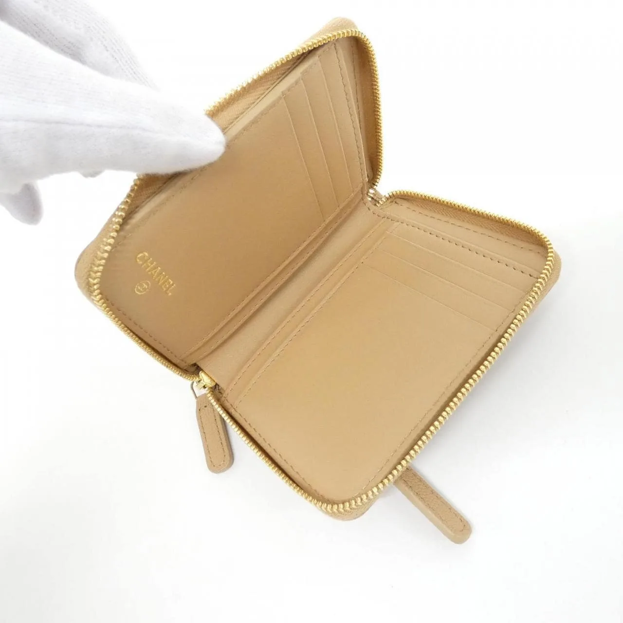 CHANEL AP5016 Wallet Grained Calfskin 米色 荔枝紋牛皮 中古品A - 縮圖 8