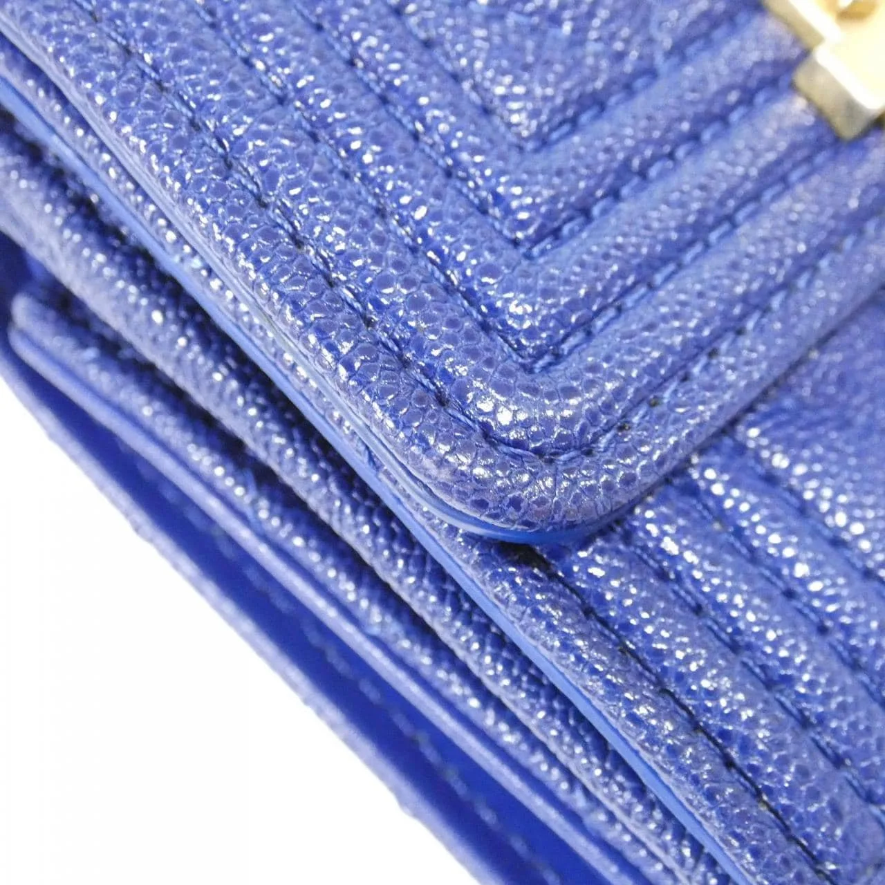 CHANEL Boy Chanel 84432 Wallet Grained Calfskin Blue Grained Calfskin Rank A - Thumbnail 7