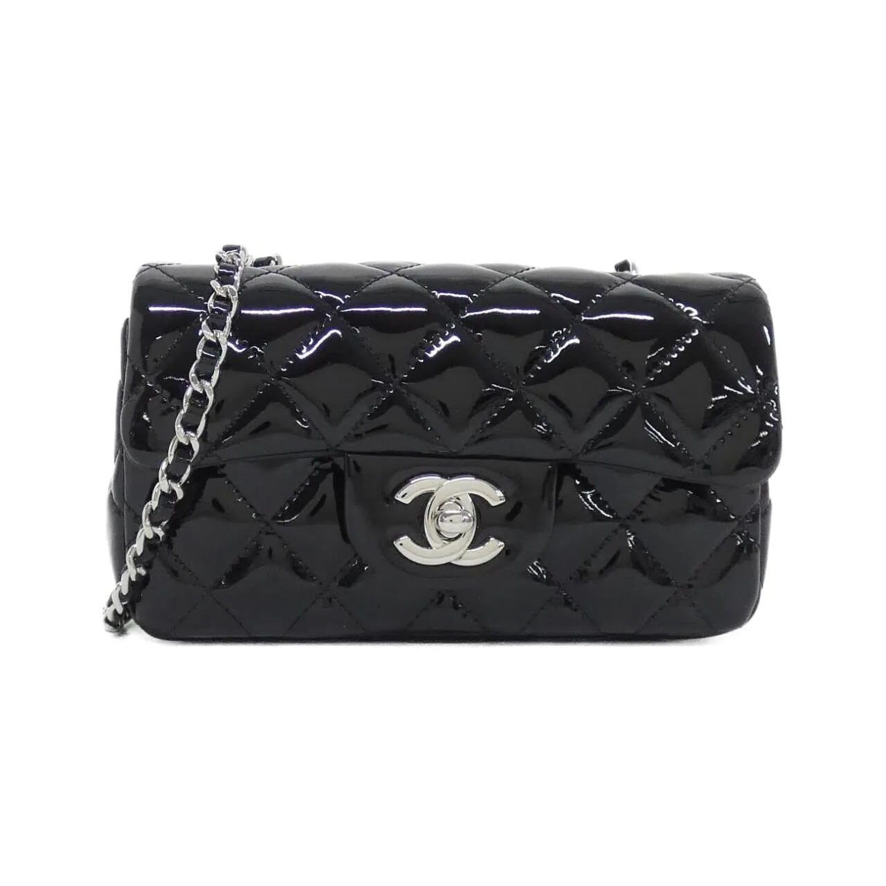CHANEL 65050 Shoulder Patent Leather Black