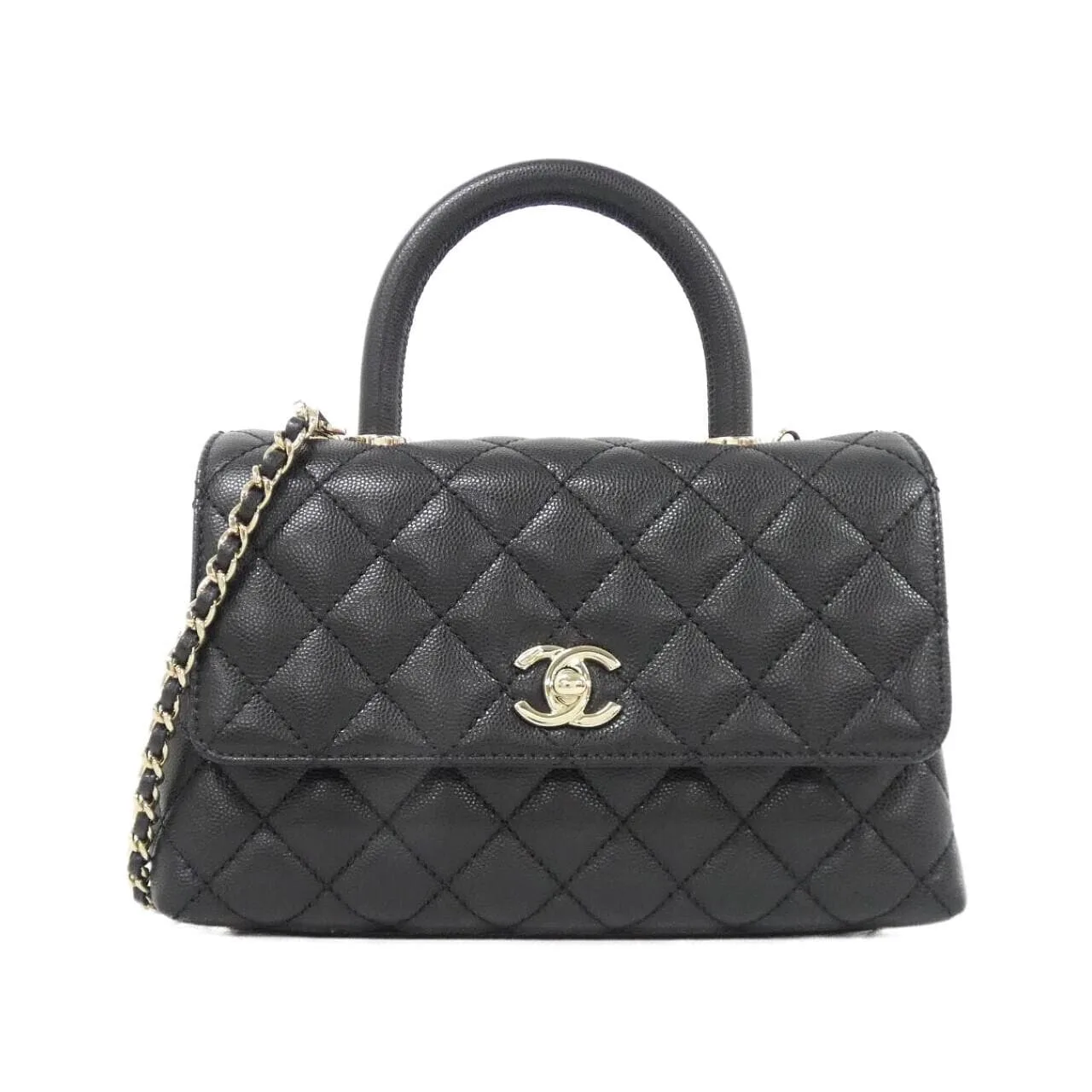 CHANEL Matelasse 92990 Handbag Grained Calfskin Black