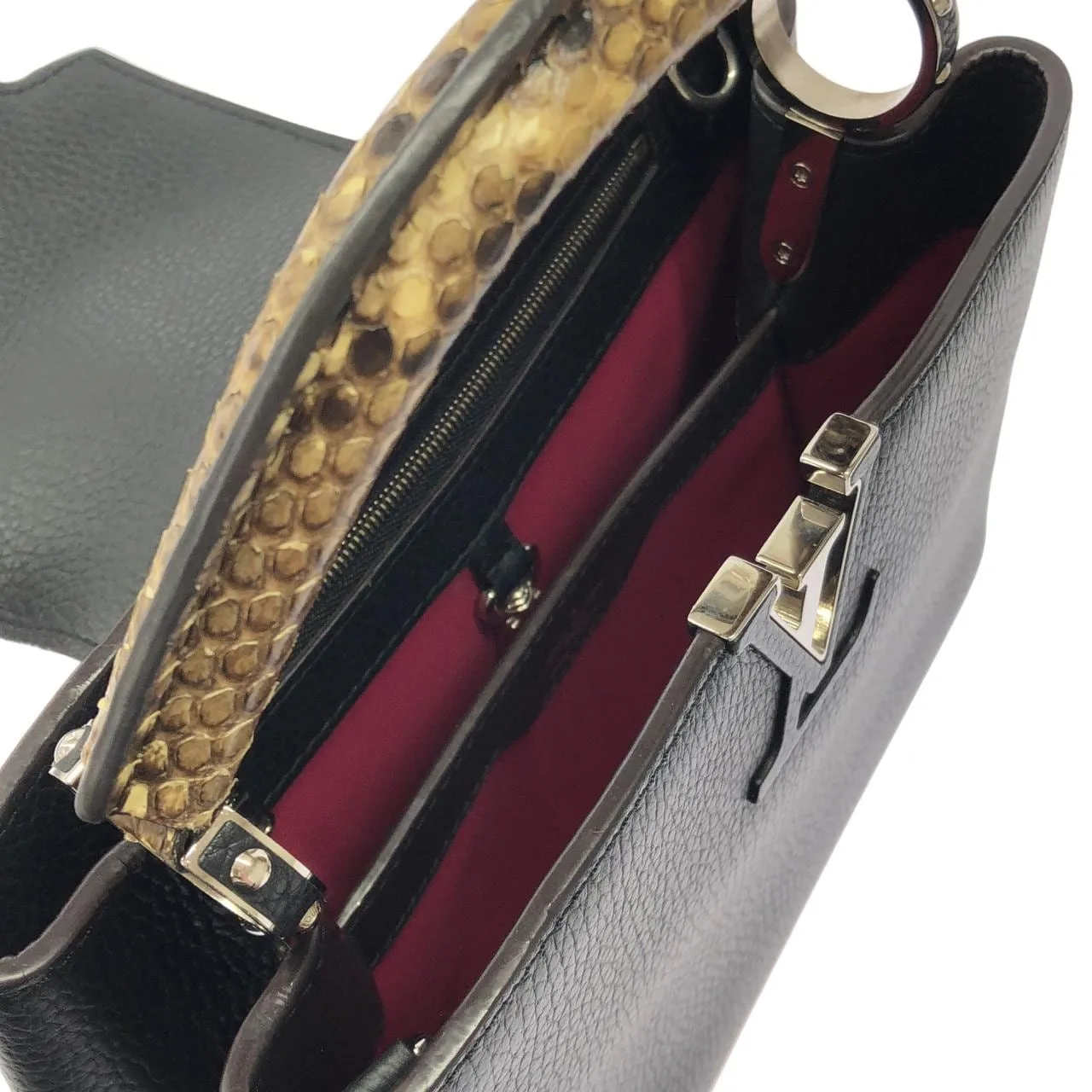 LOUIS VUITTON Capucines N92040 Handbag Leather 黑色 皮革 中古品A - 縮圖 7