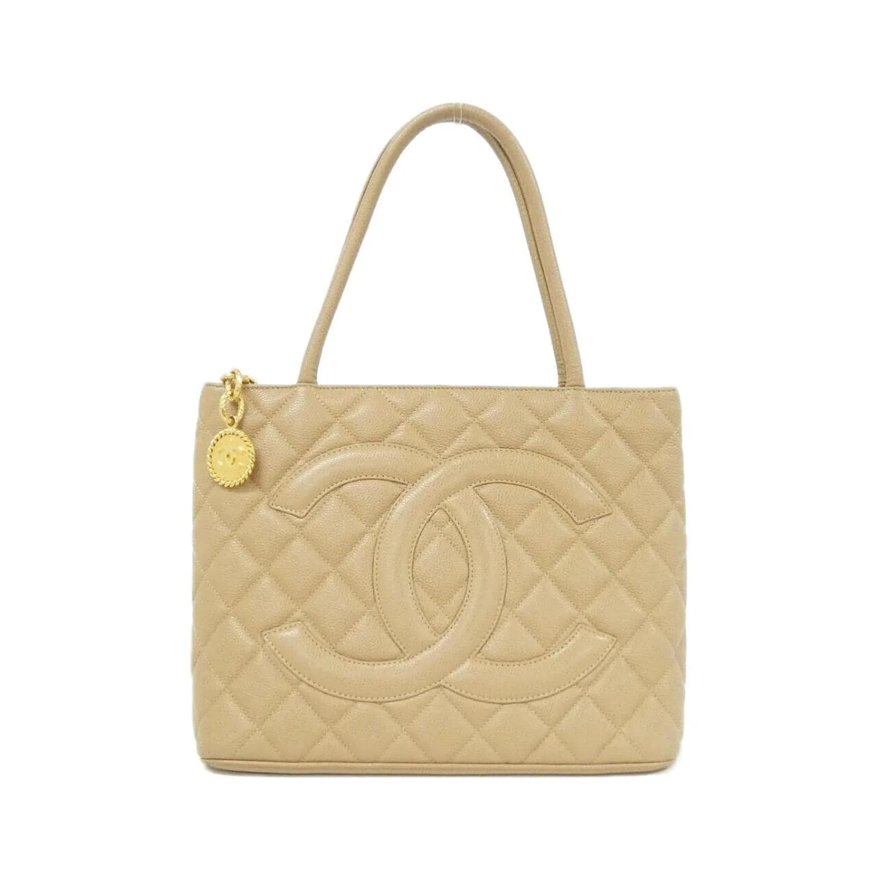 CHANEL Matelasse 1804 Handbag Grained Calfskin Beige