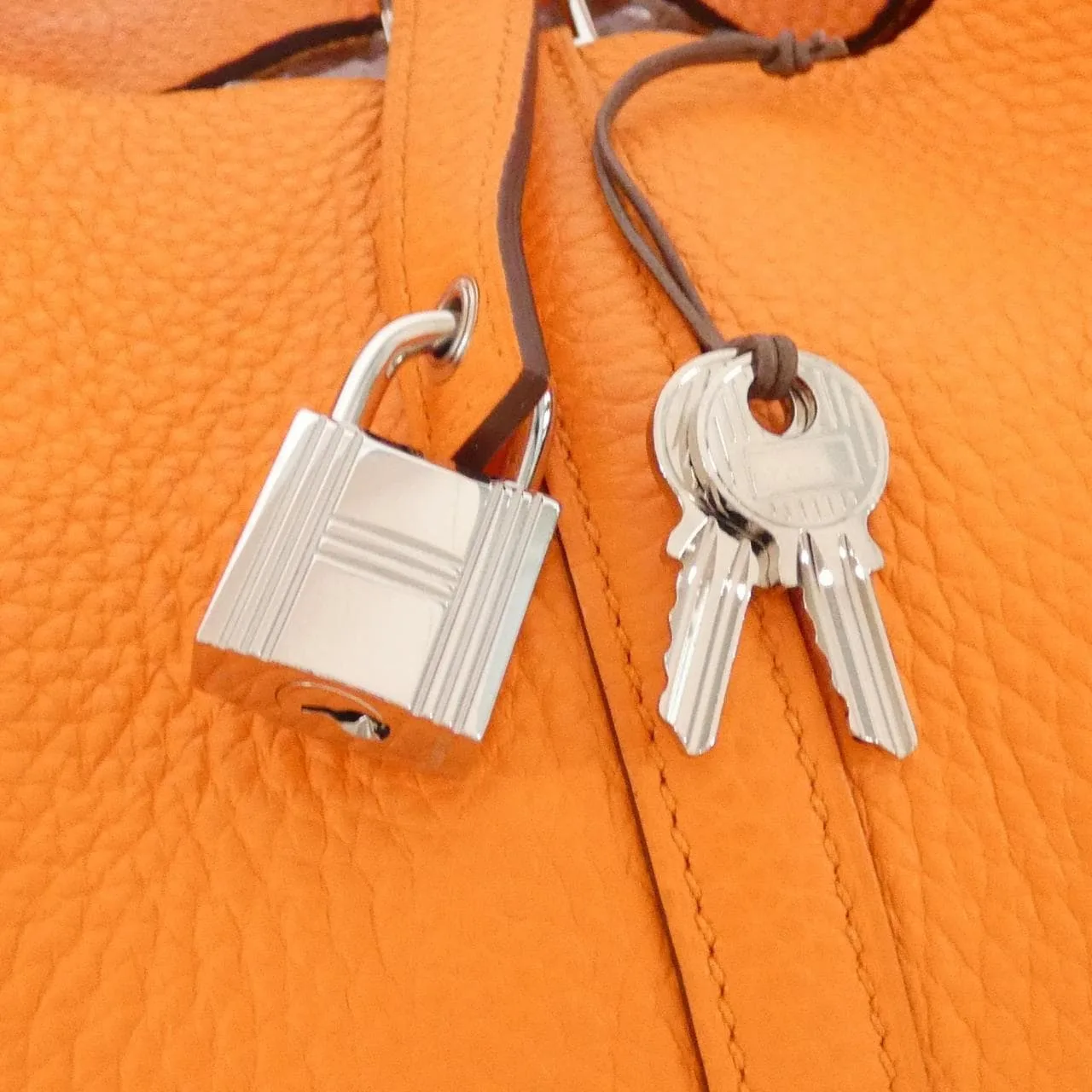 HERMES Picotin 060991CK Handbag Clemence Orange Clemence Leather Rank A - Thumbnail 5