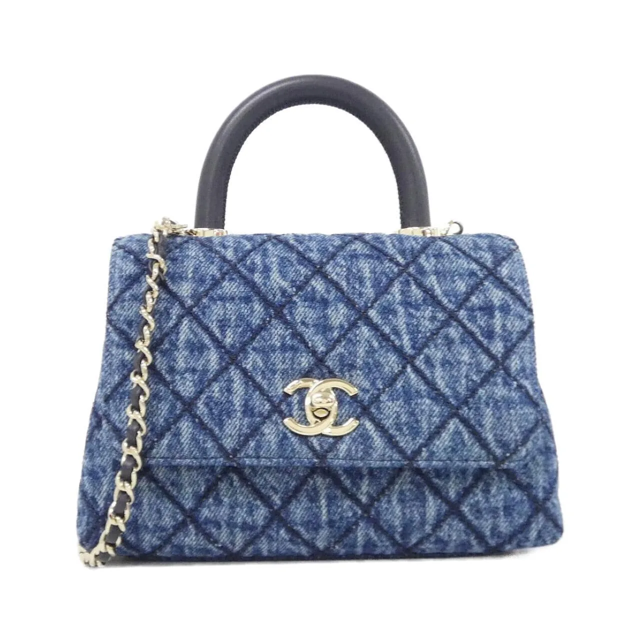 CHANEL Coco Handle AS2215 Handbag Denim Blue