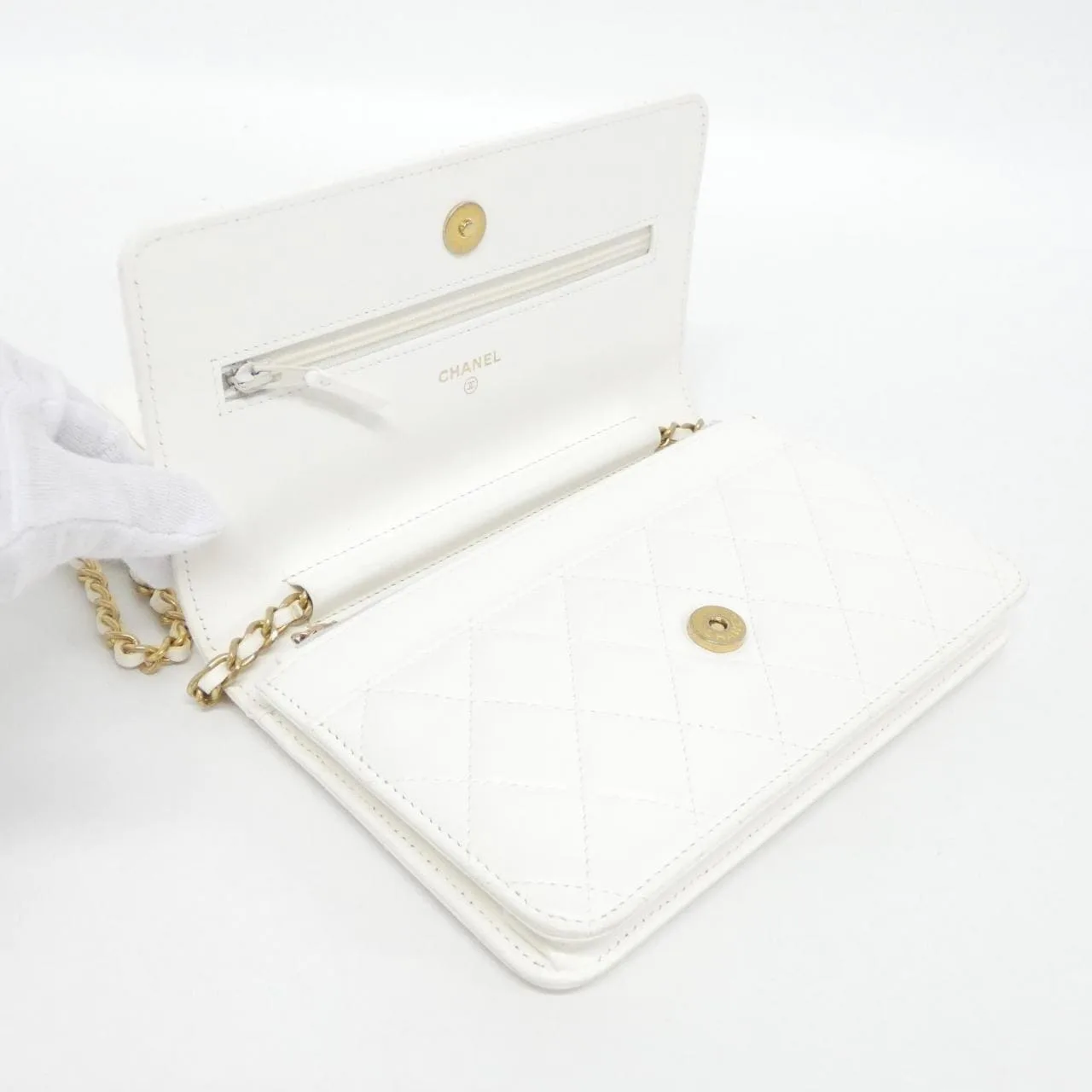 CHANEL Timeless Classic AP1814 銀包 羊皮 白色 羊皮 中古品B - 縮圖 8