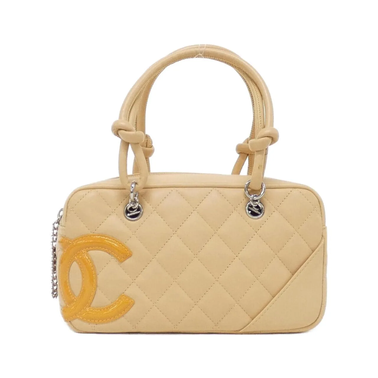 CHANEL Cambon 29792 Handbag Patent Leather Beige