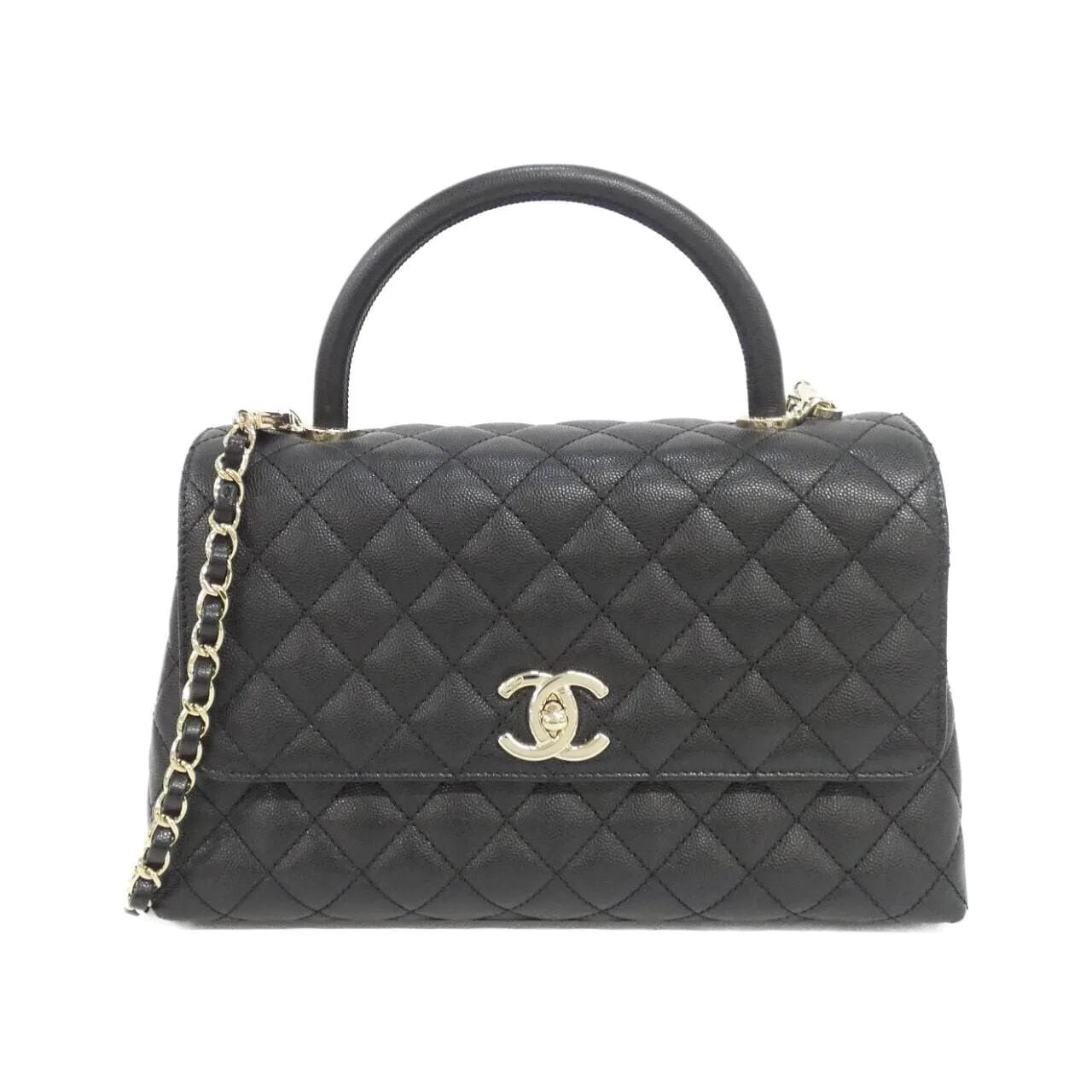 CHANEL Matelasse 92991 Handbag Grained Calfskin Black