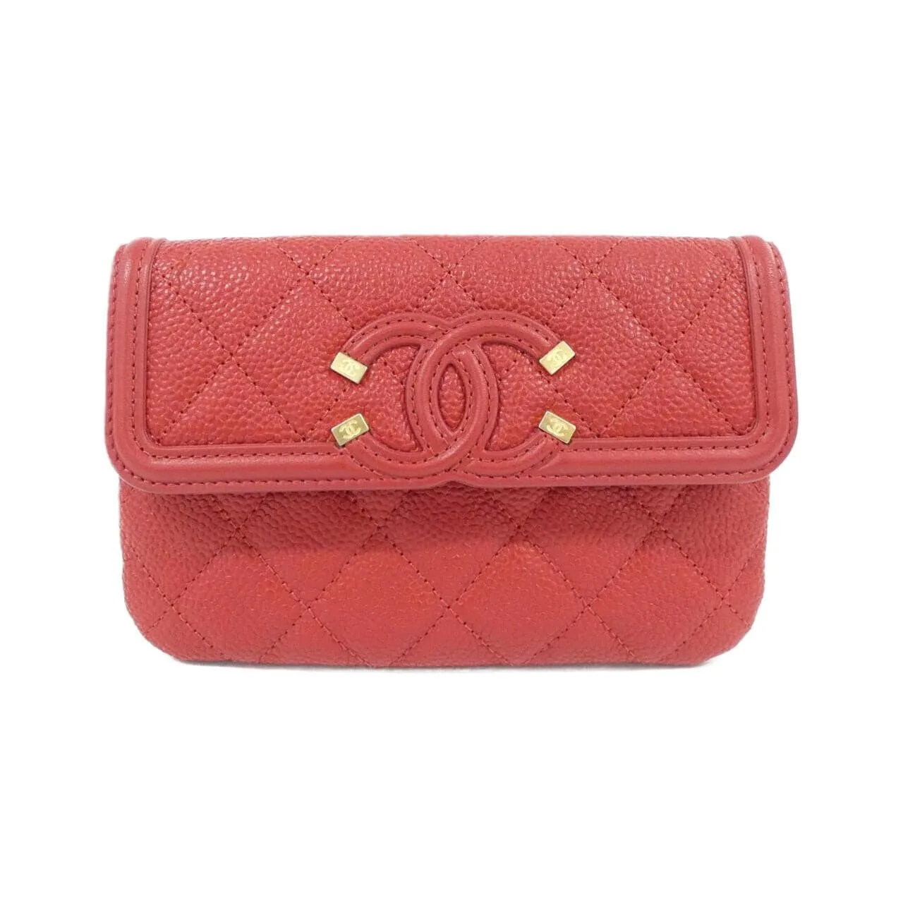CHANEL 小袋 荔枝紋牛皮 Red