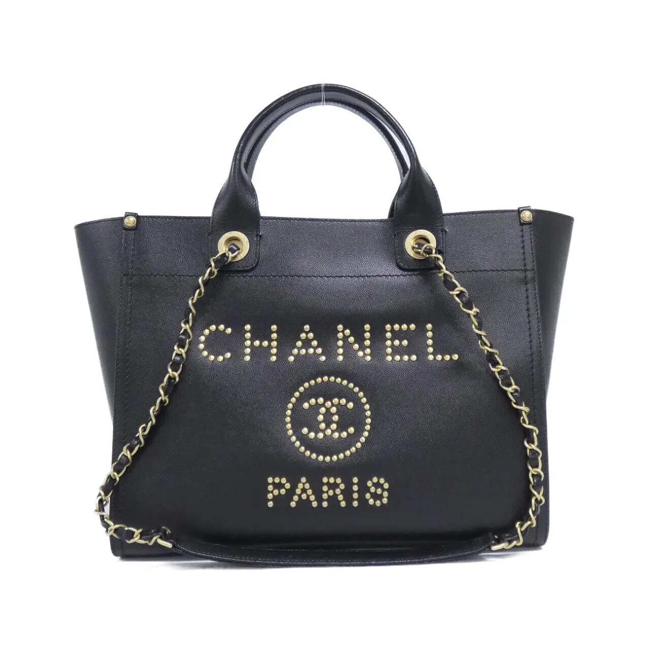CHANEL Deauville 57069 Handbag Grained Calfskin Black